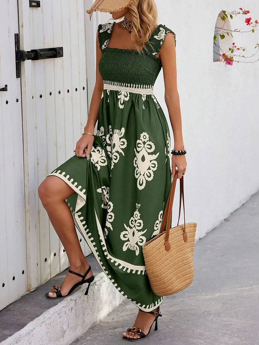 Summer Floral Spaghetti Strap Maxi Dress - Lightweight