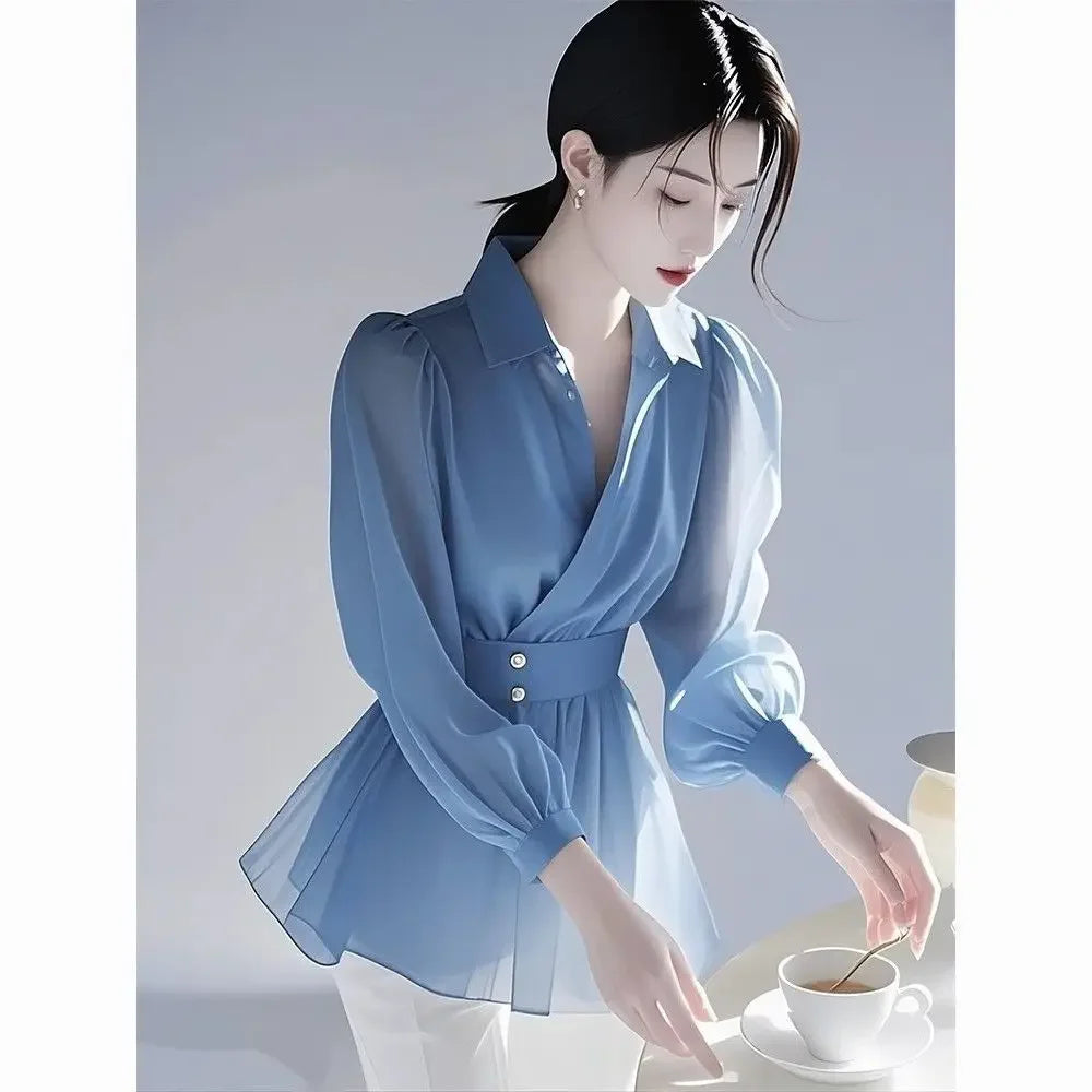 Solid Color Turn Down Collar Long Sleeve Shirt With Buttons