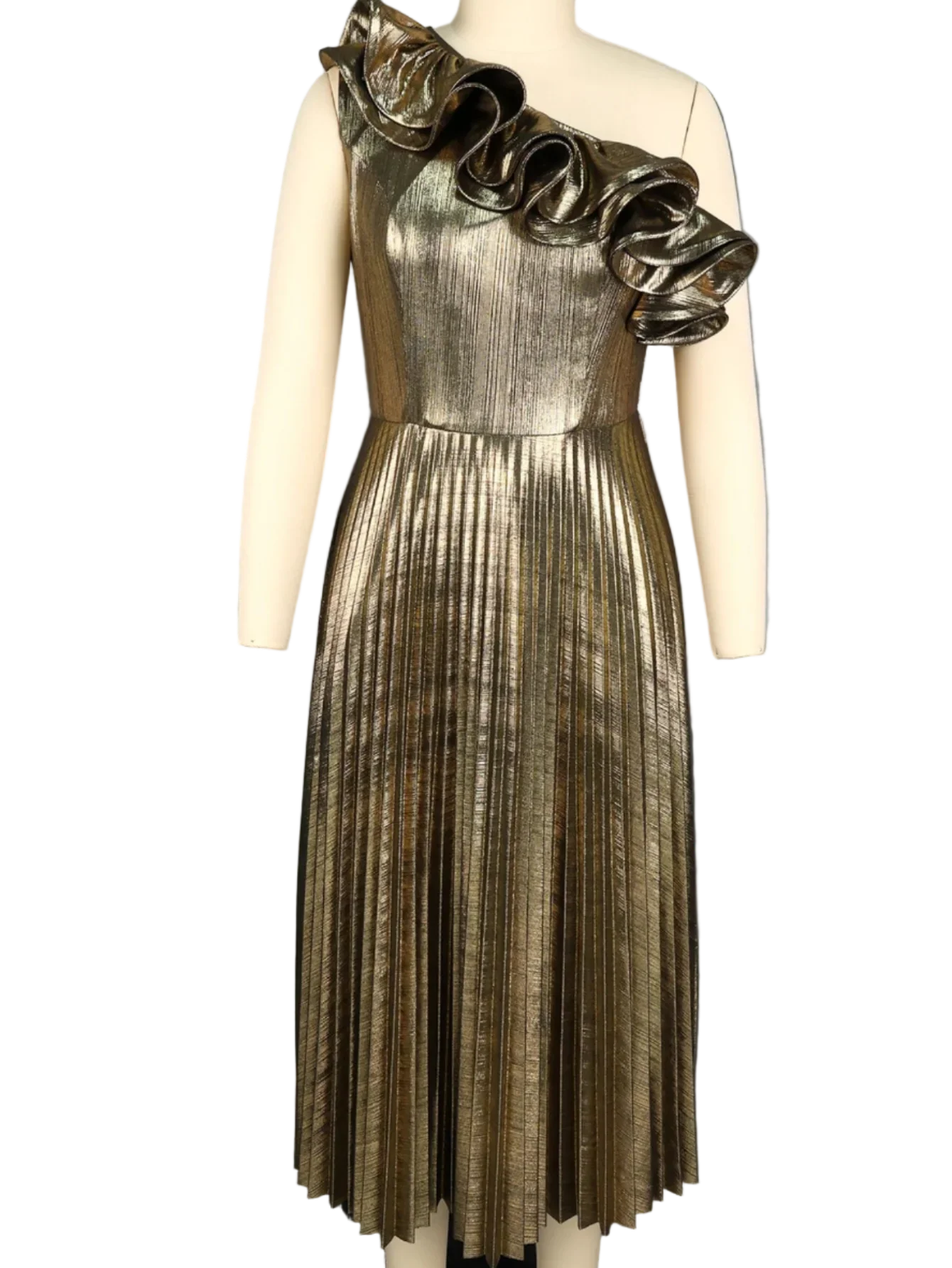 Gold Asymmetrical Pleated A Line Formal Evening Dress