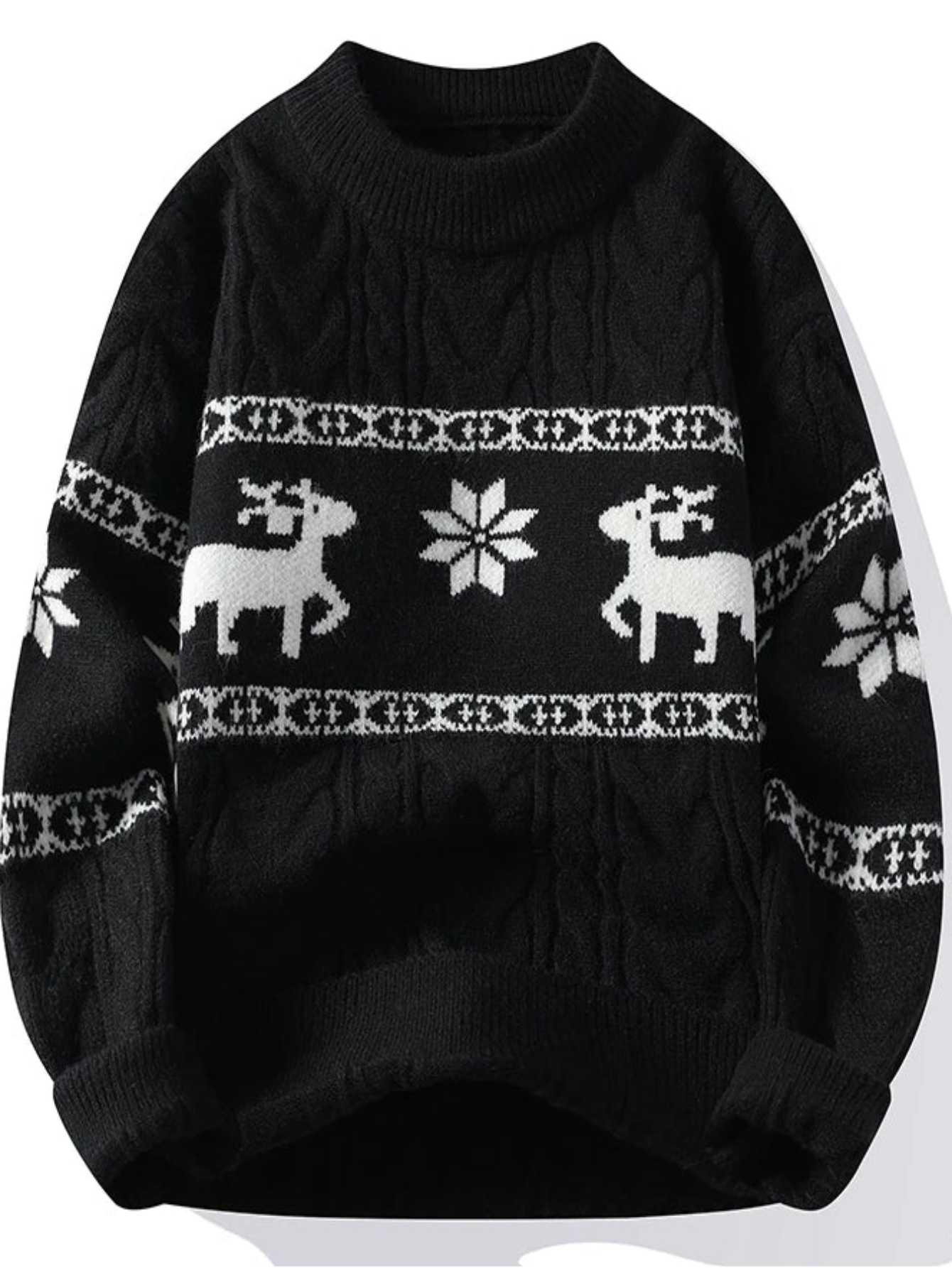 Winter Cashmere Sweater With Deer Pattern Knit