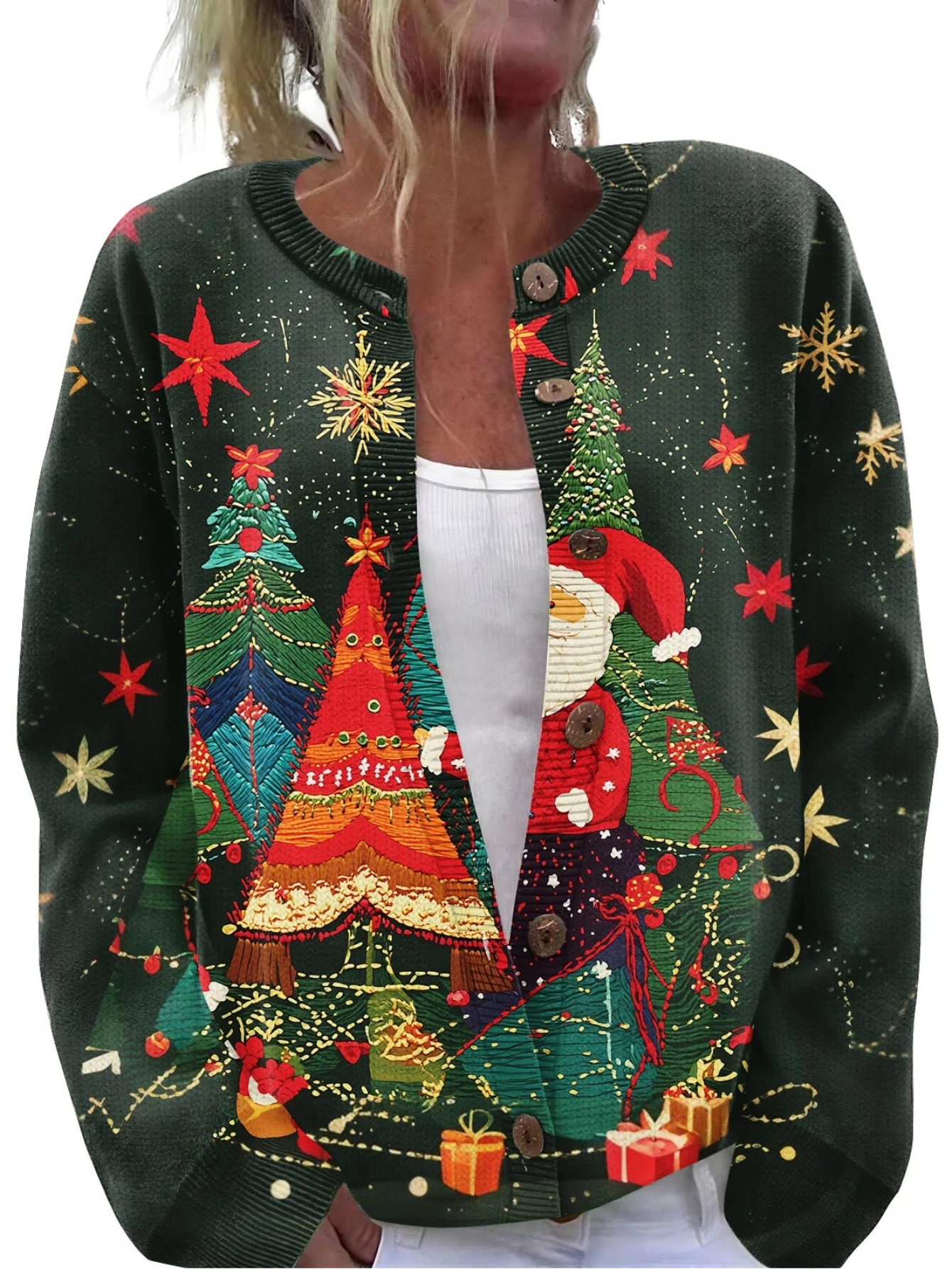 Festive Christmas Printed Cardigan