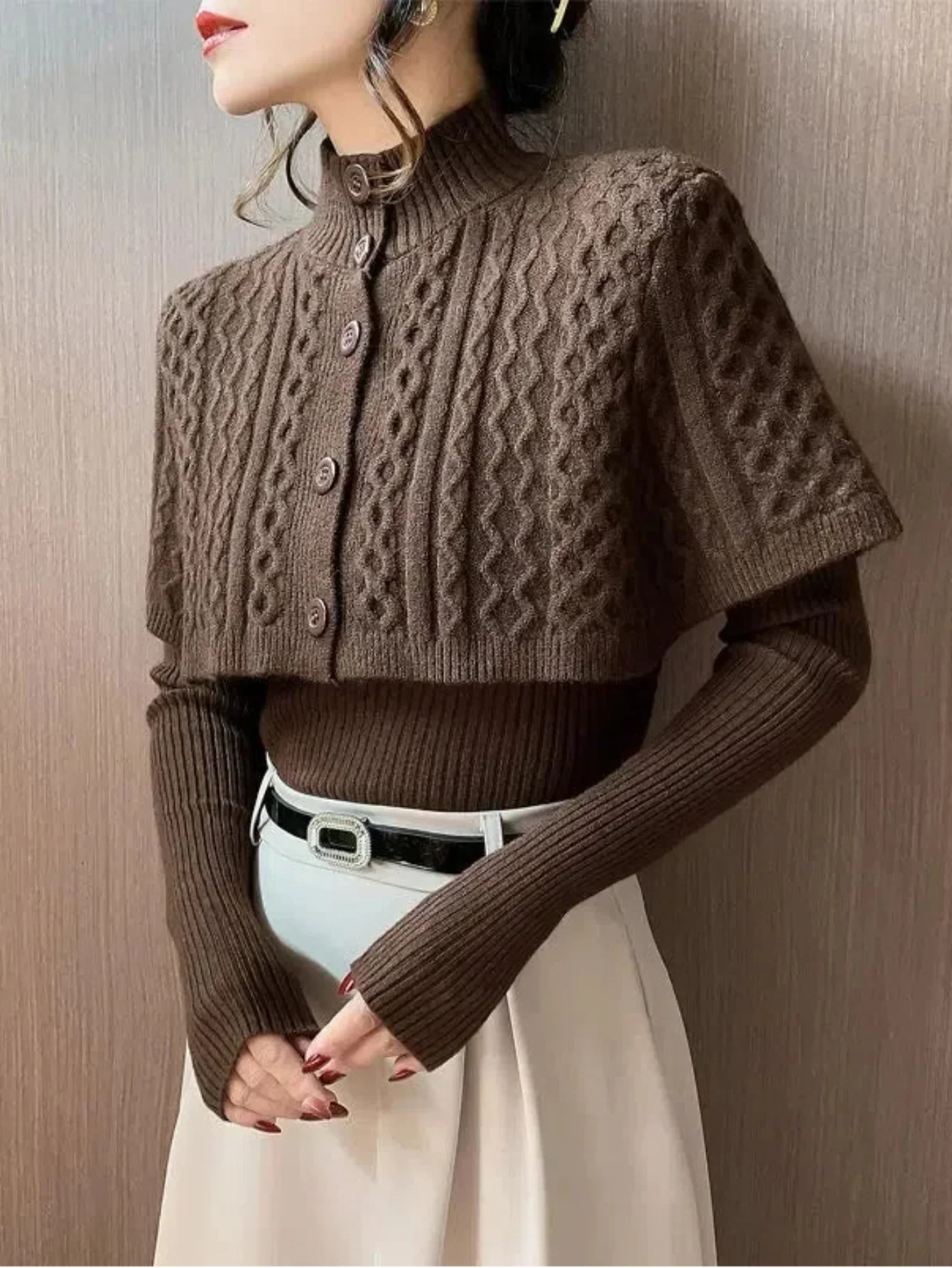 Cape Knit Two Piece Set Cardigan Cape