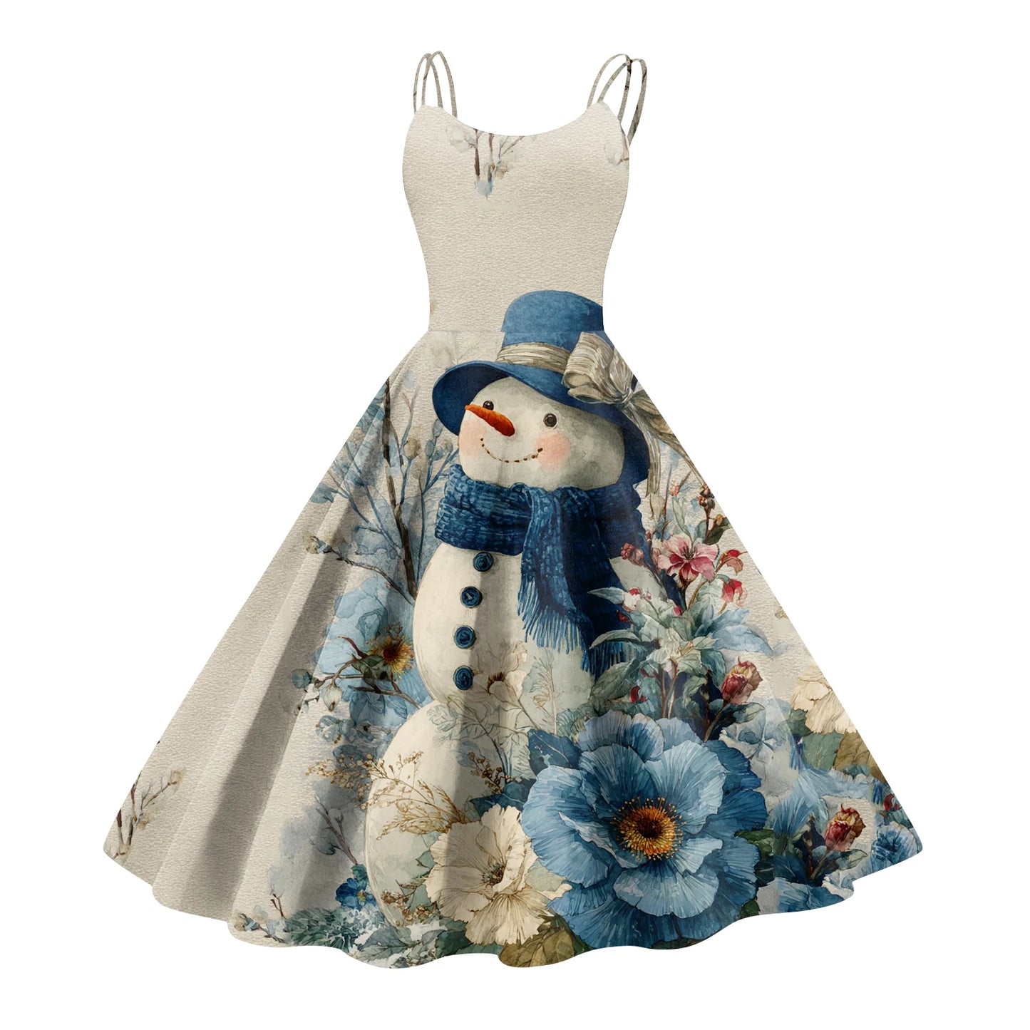 Slim Spaghetti Strap Christmas Polyester Dress Women's