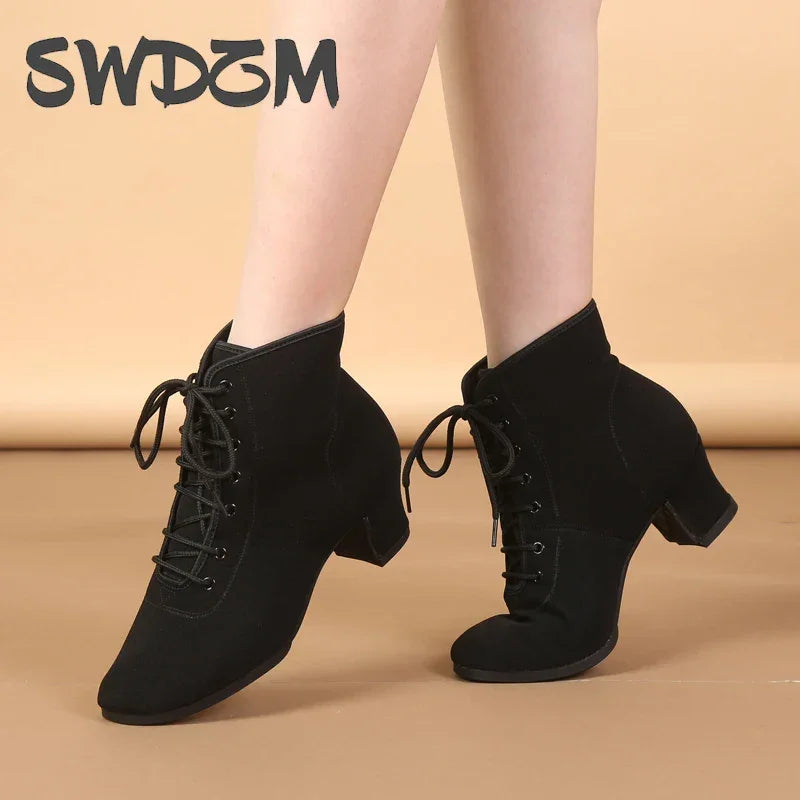 SWDZM Women Shoes Ballroom Dance Shoes Soft Sole Waltz Women Tango Jazz Latin Dance Shoes Middle Heel Ladies Dance Sneakers
