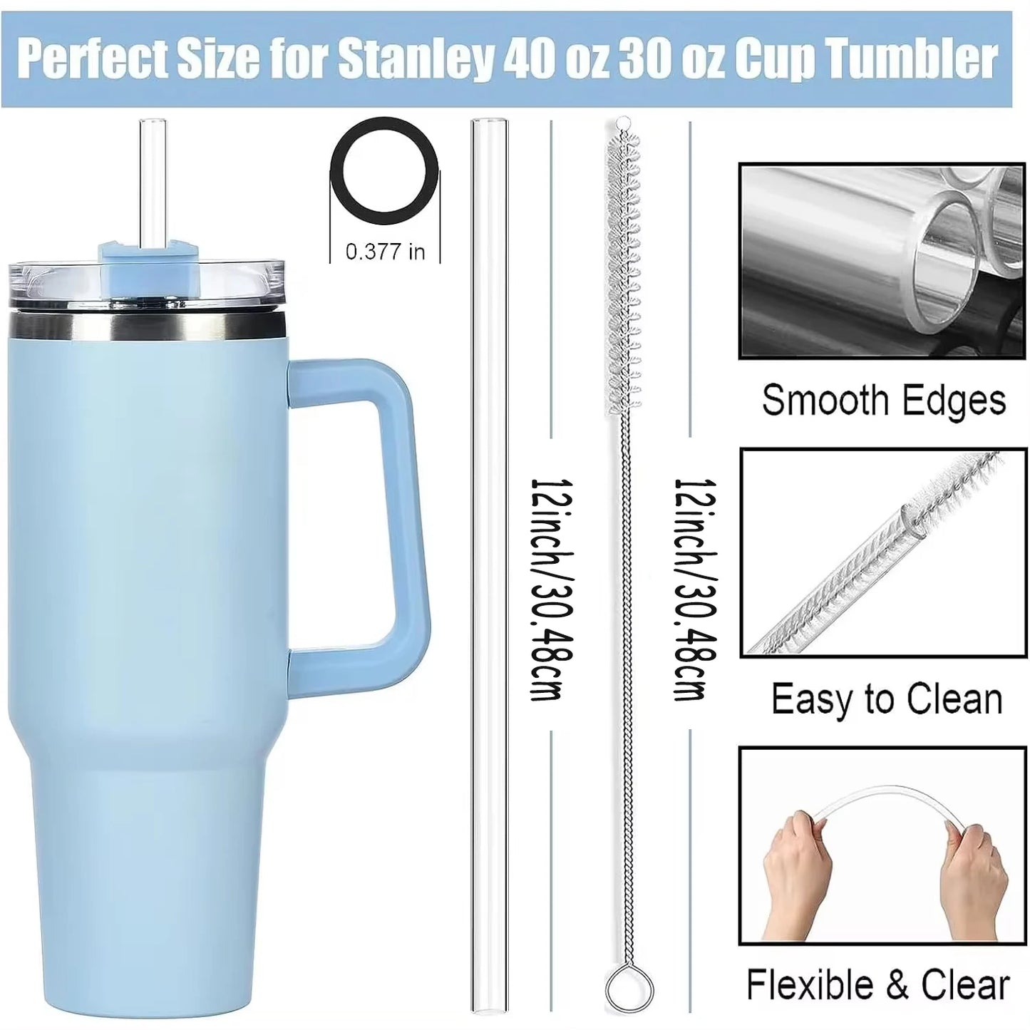 6 Pack Plastic Replacement Straws with Cleaning Brush