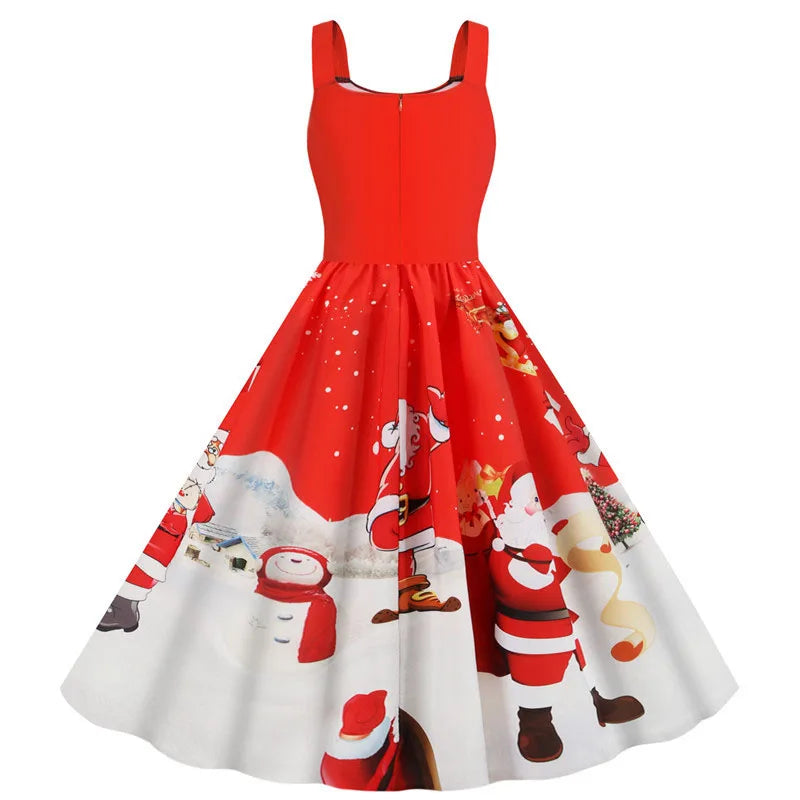 Women's Christmas Printed Midi Party Dress