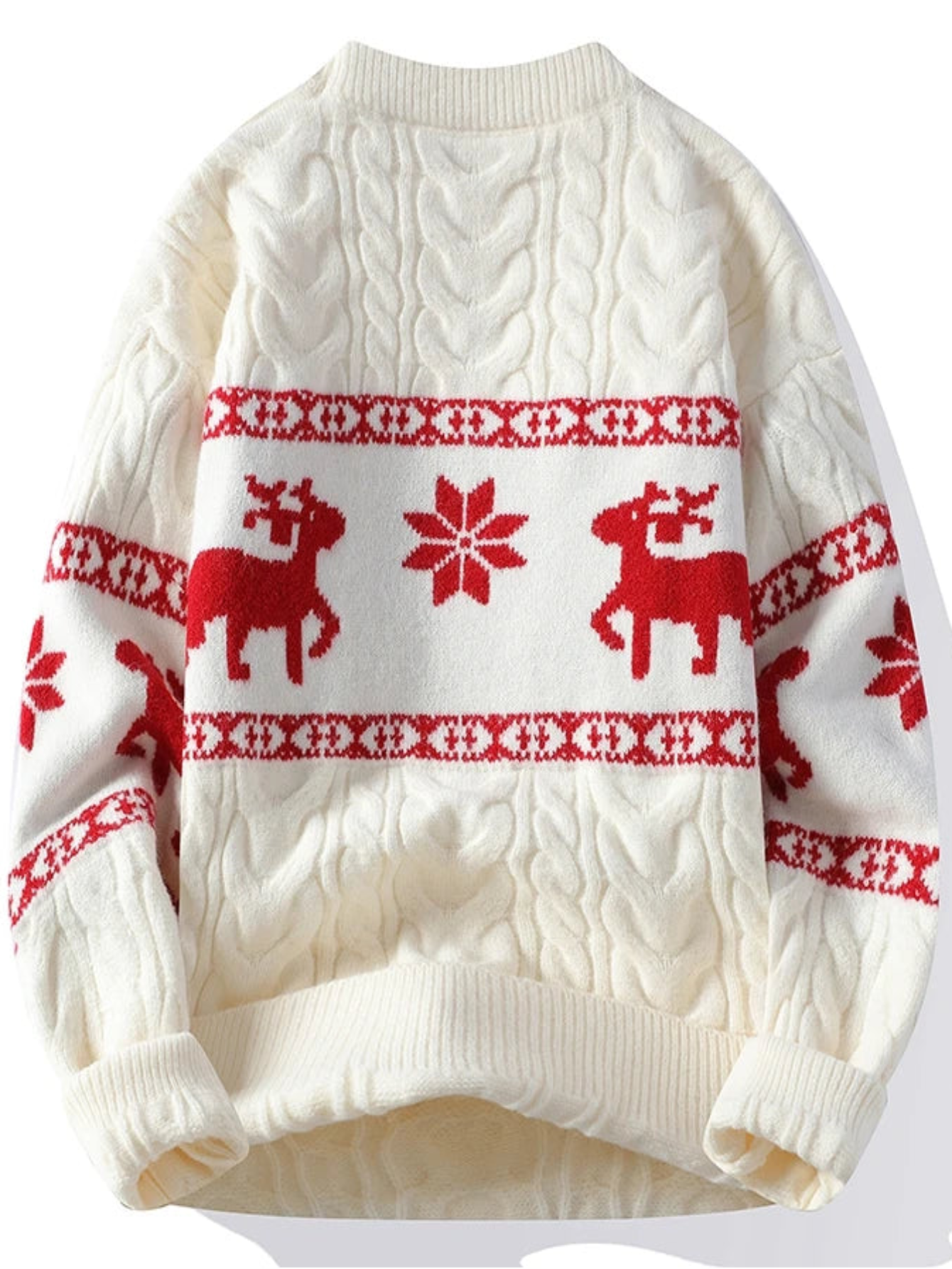 Winter Cashmere Sweater With Deer Pattern Knit