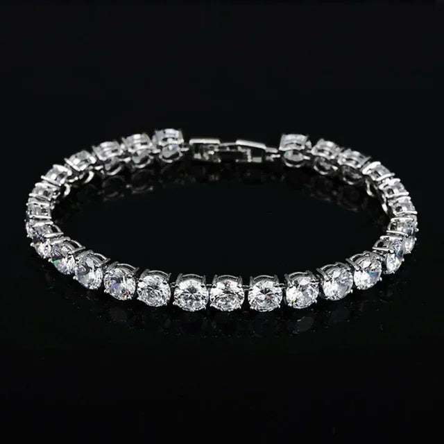 White Silver CZ Crystal Tennis Bracelet