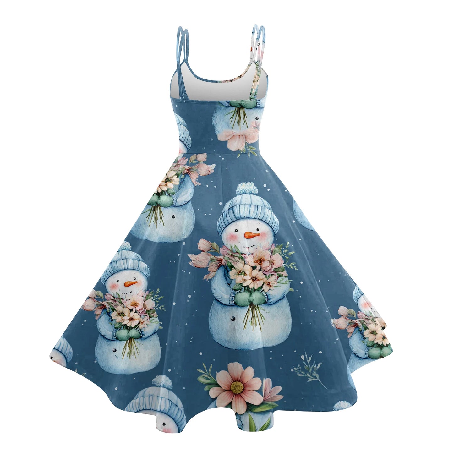 Women Christmas Print Spaghetti Strap Polyester Dress
