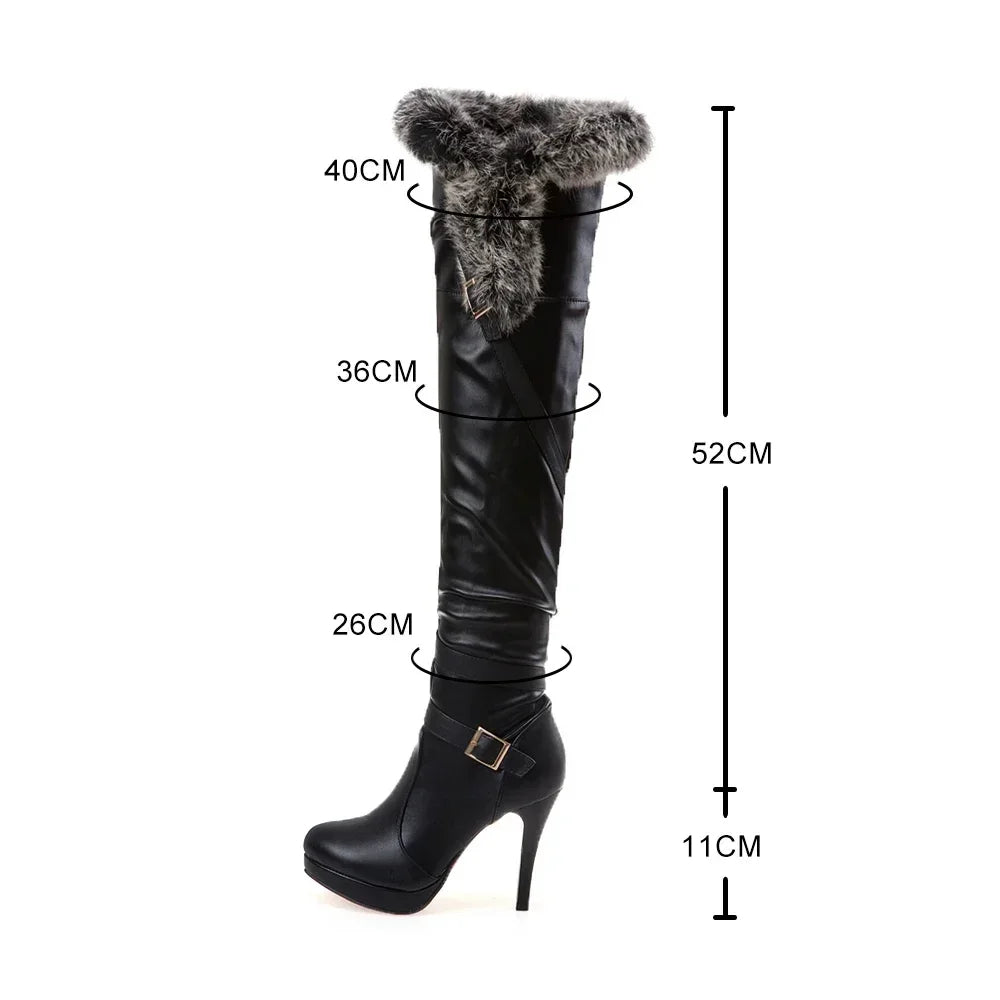 PU Leather Platform Over Knee Boots For Women Warm Winter