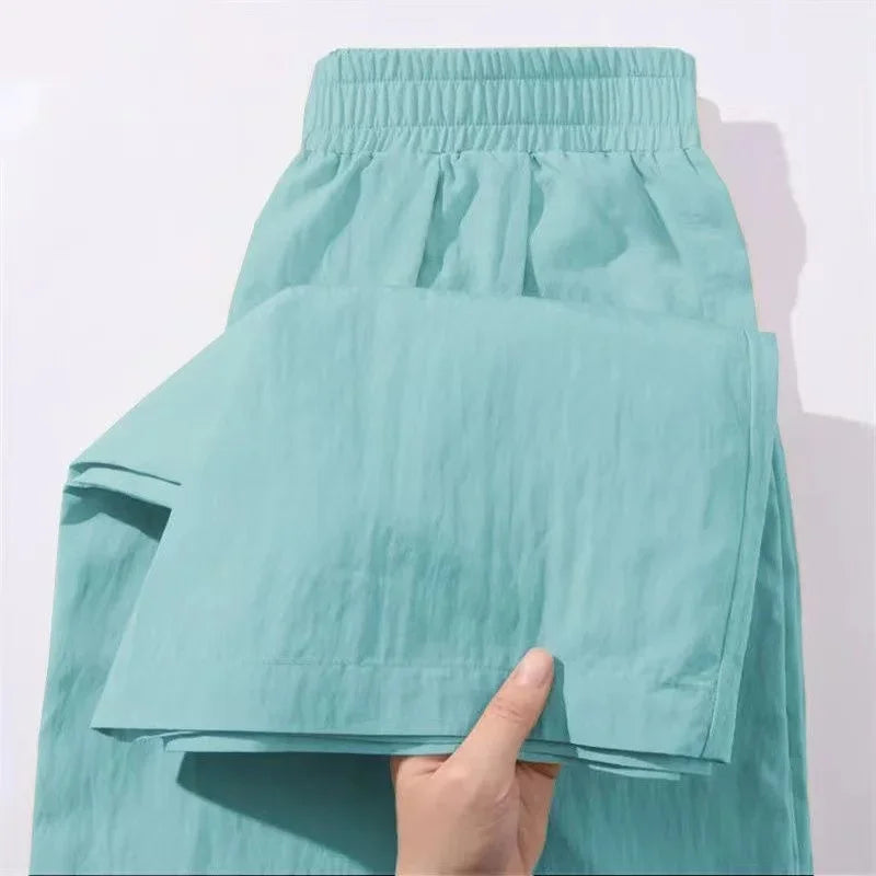 Women's High Waist Relaxed Wide Leg Ice Silk Pants