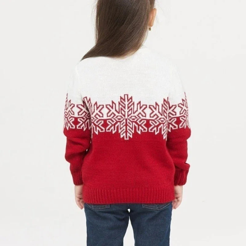 Family Matching Snowflake Wool Knit Turtleneck Relaxed Fit Sweater