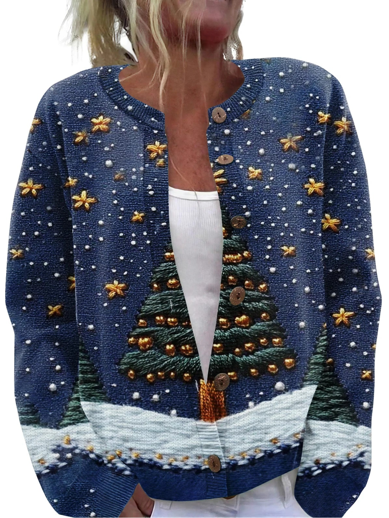Artistic Christmas Printed Knitted Cardigan