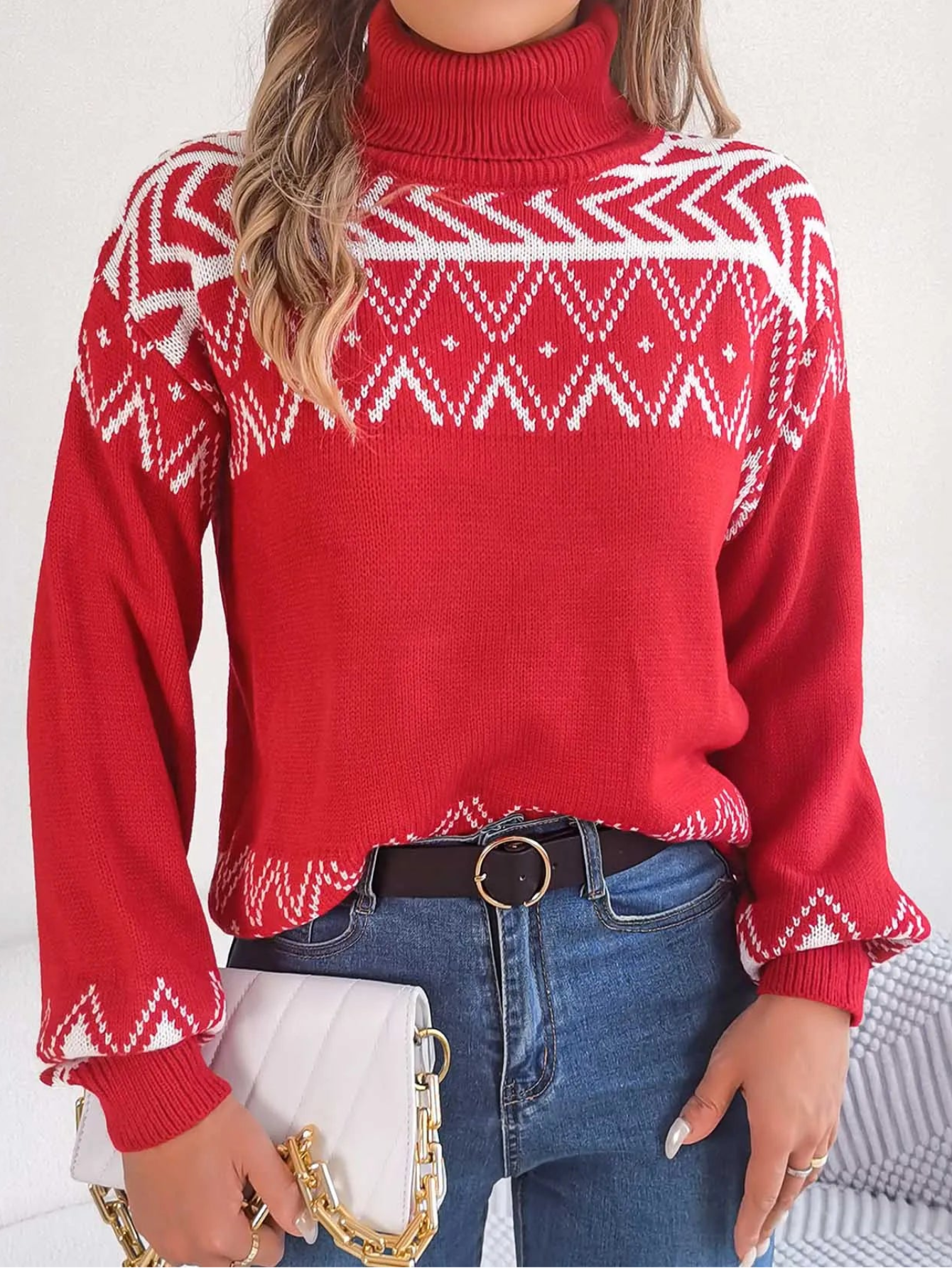Turtleneck Christmas Knit Pullover Long Sleeve