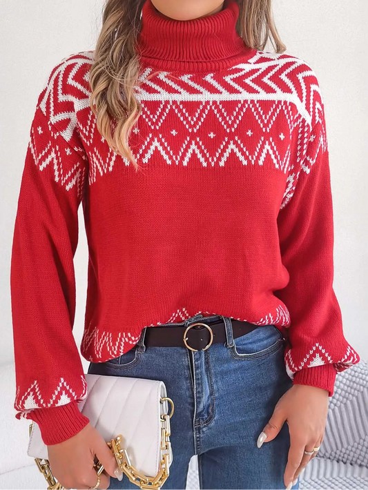 Turtleneck Christmas Knit Pullover Long Sleeve
