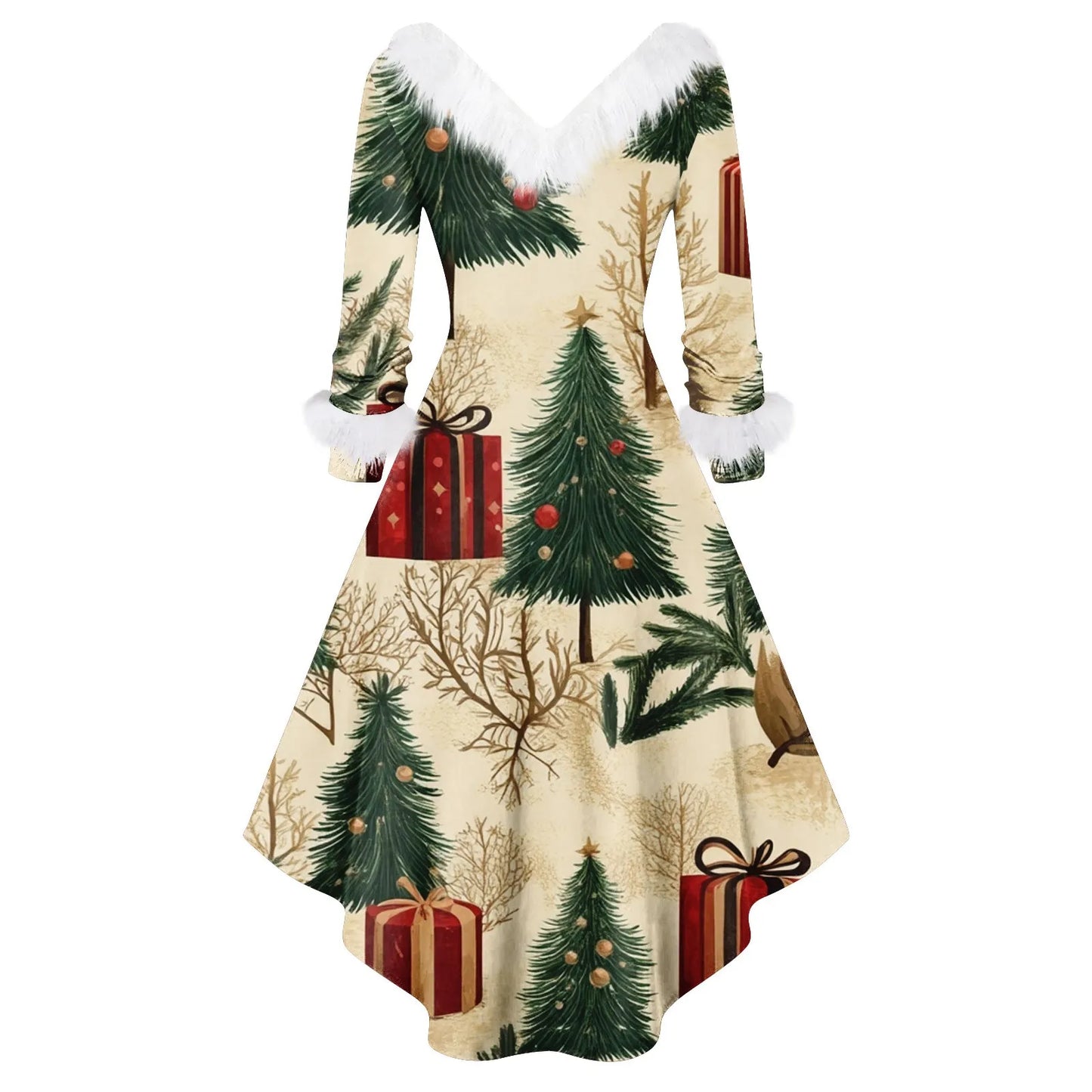 Women's Spliced Christmas Furry A Line Knit Dress Regular