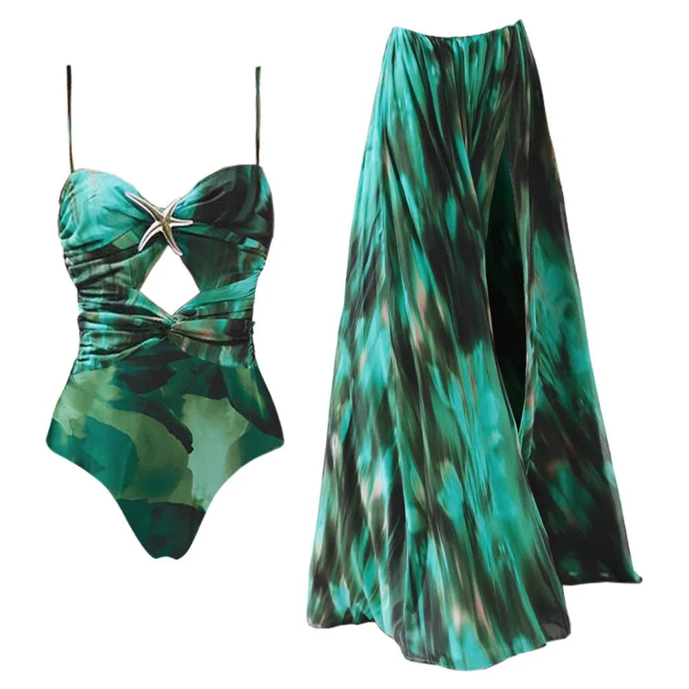 Flower Ruffle Swimsuit With Cover Up V Neck Bikini