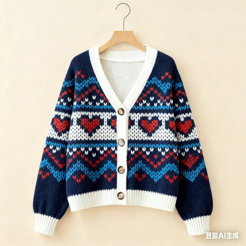 Vintage Christmas Printed Cardigan