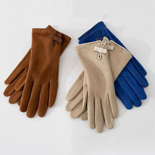 Cotton Polyester Bow Thickened Touch Screen Driving Gloves