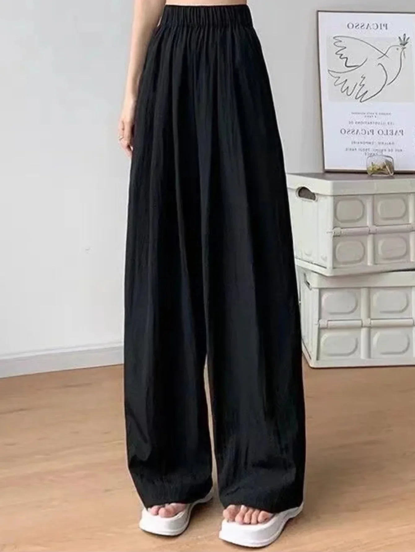 Women's High Waist Relaxed Wide Leg Ice Silk Pants