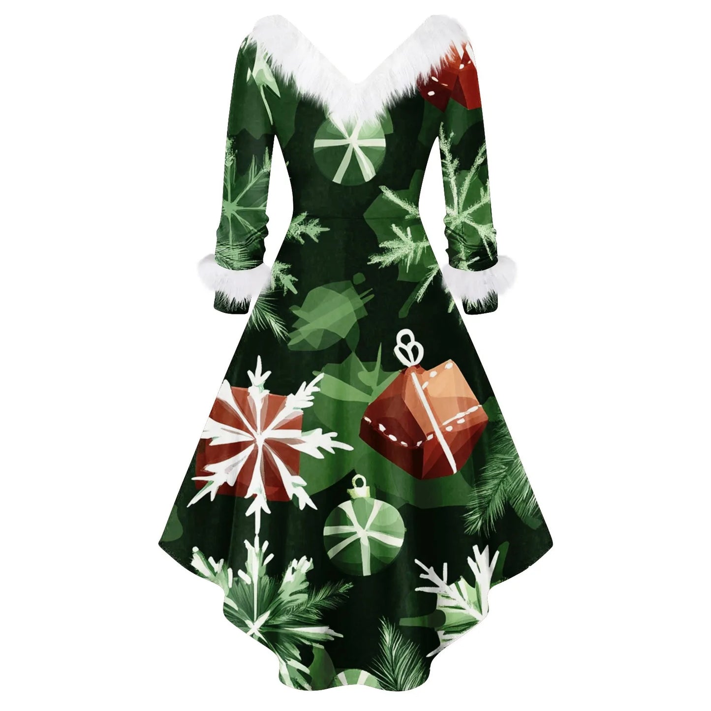 Women's Spliced Christmas Furry A Line Knit Dress Regular
