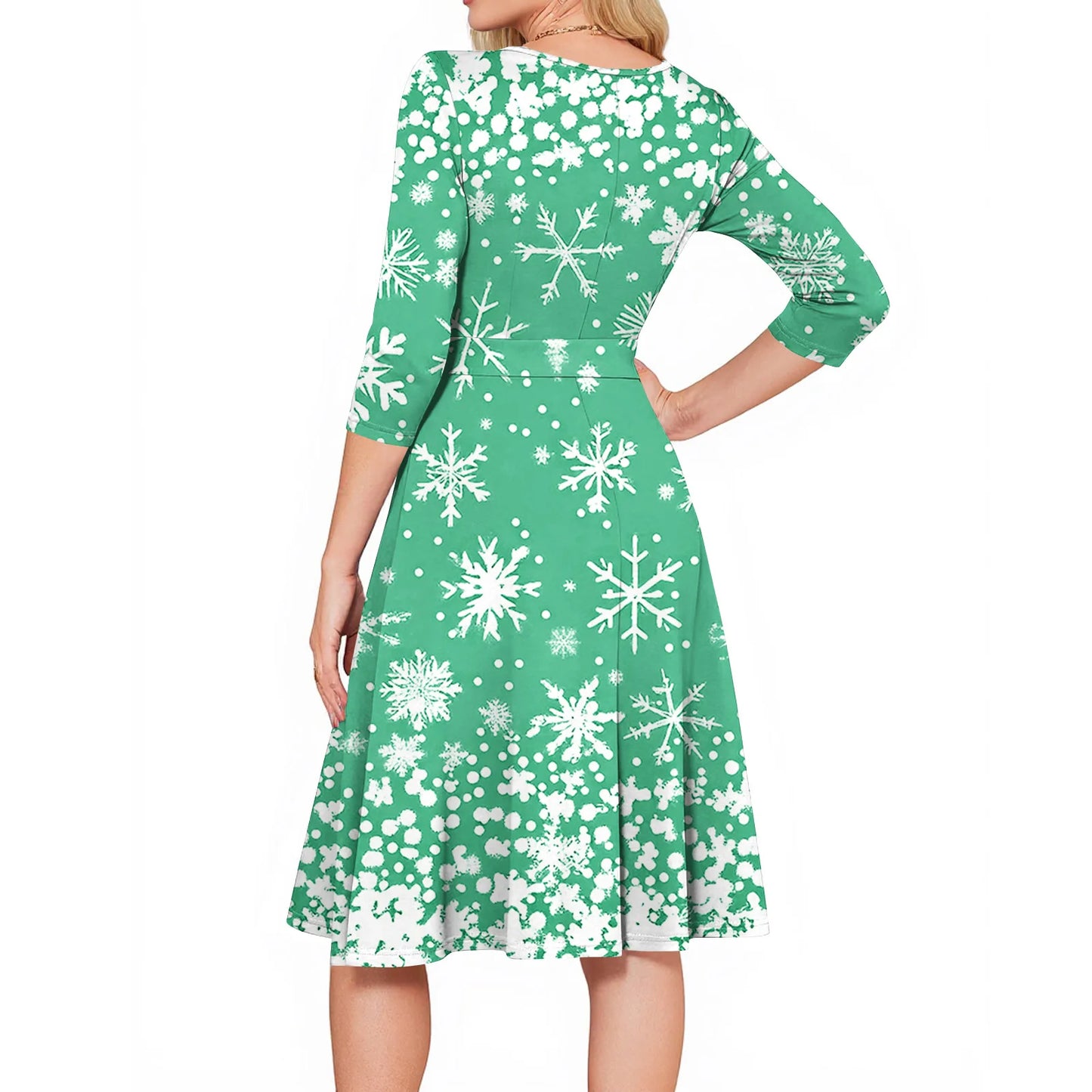 Women's A Line O Neck Polyester Dress Christmas Print Slim