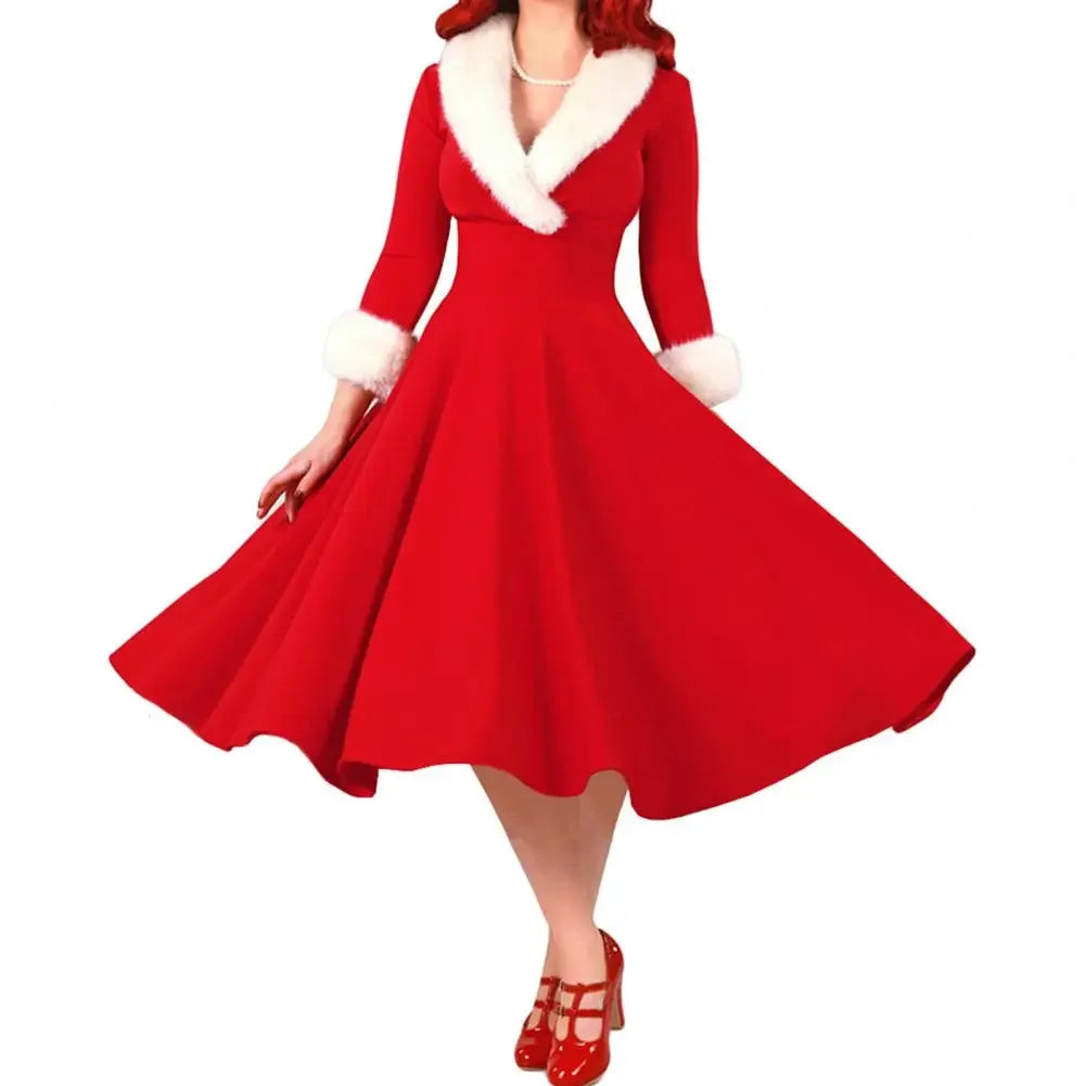Women's Velvet Santa Dress Regular Fit Plus Size With Belts