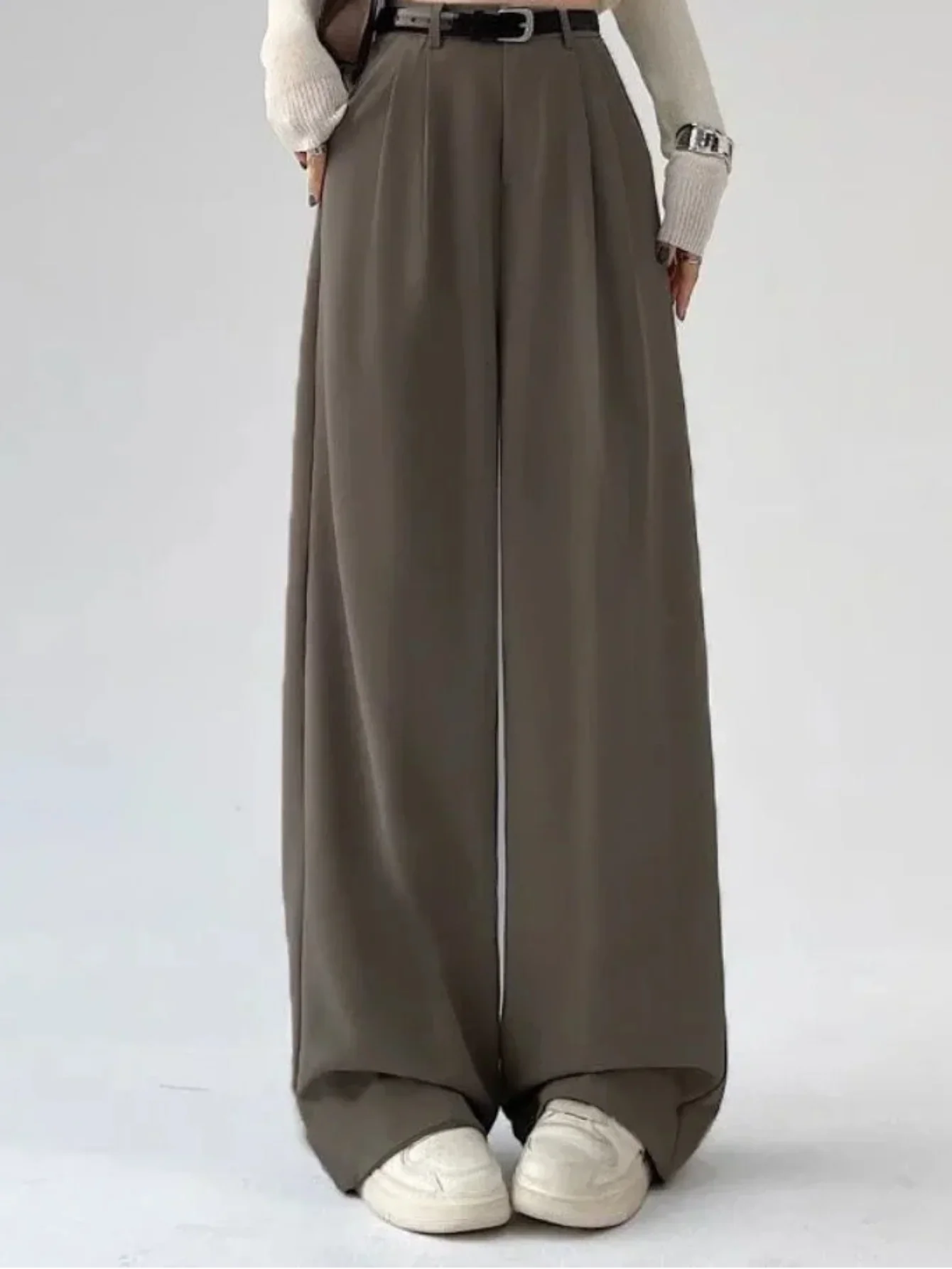 Women's High Waist Loose Fit Wide Leg Polyester Viscose Pants