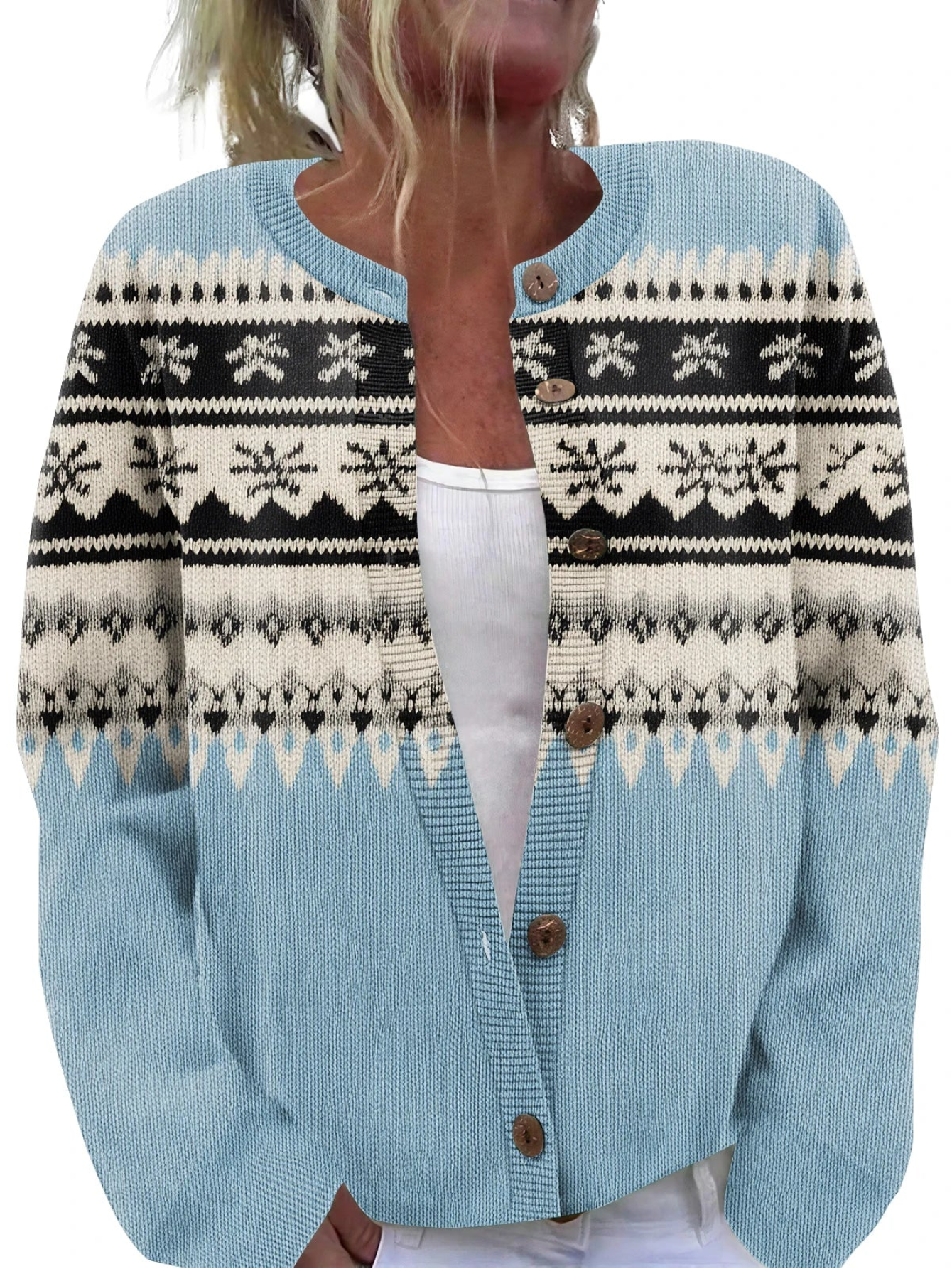 Southwestern Style Christmas Printed Knitted Cardigan