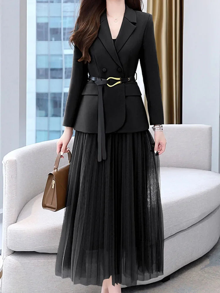 Elegant Two Piece Blazer Set For Women Office Spring Orange