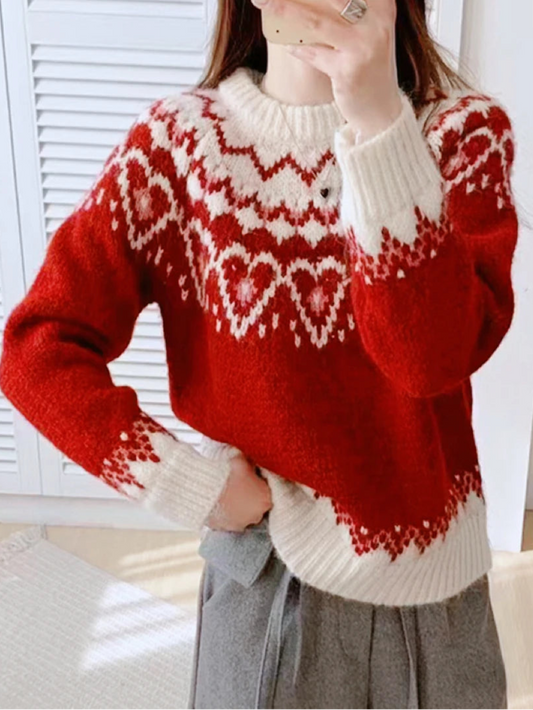 Valentine Red Pullover Knit Sweater With Heart Fair