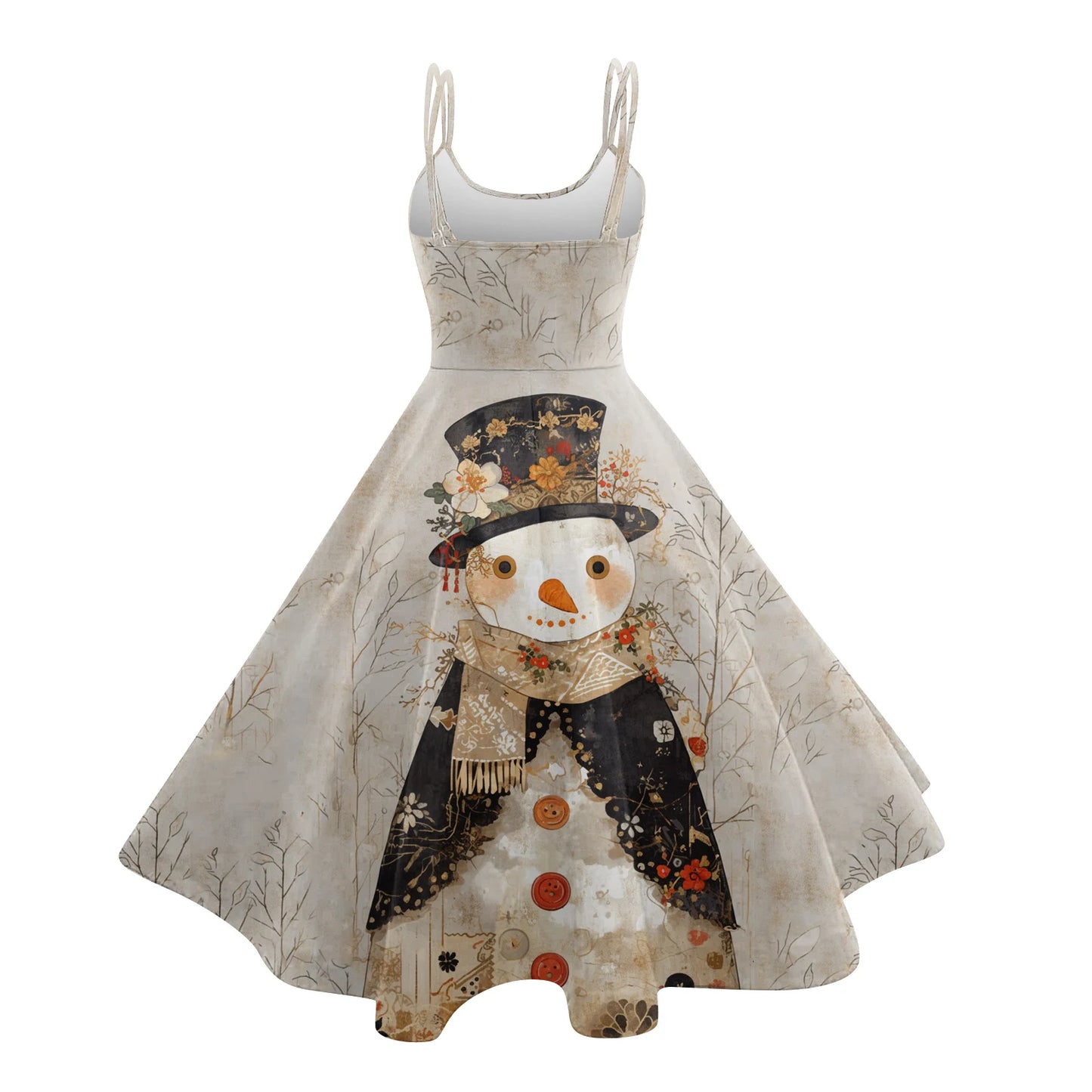 Slim Spaghetti Strap Christmas Polyester Dress Women's