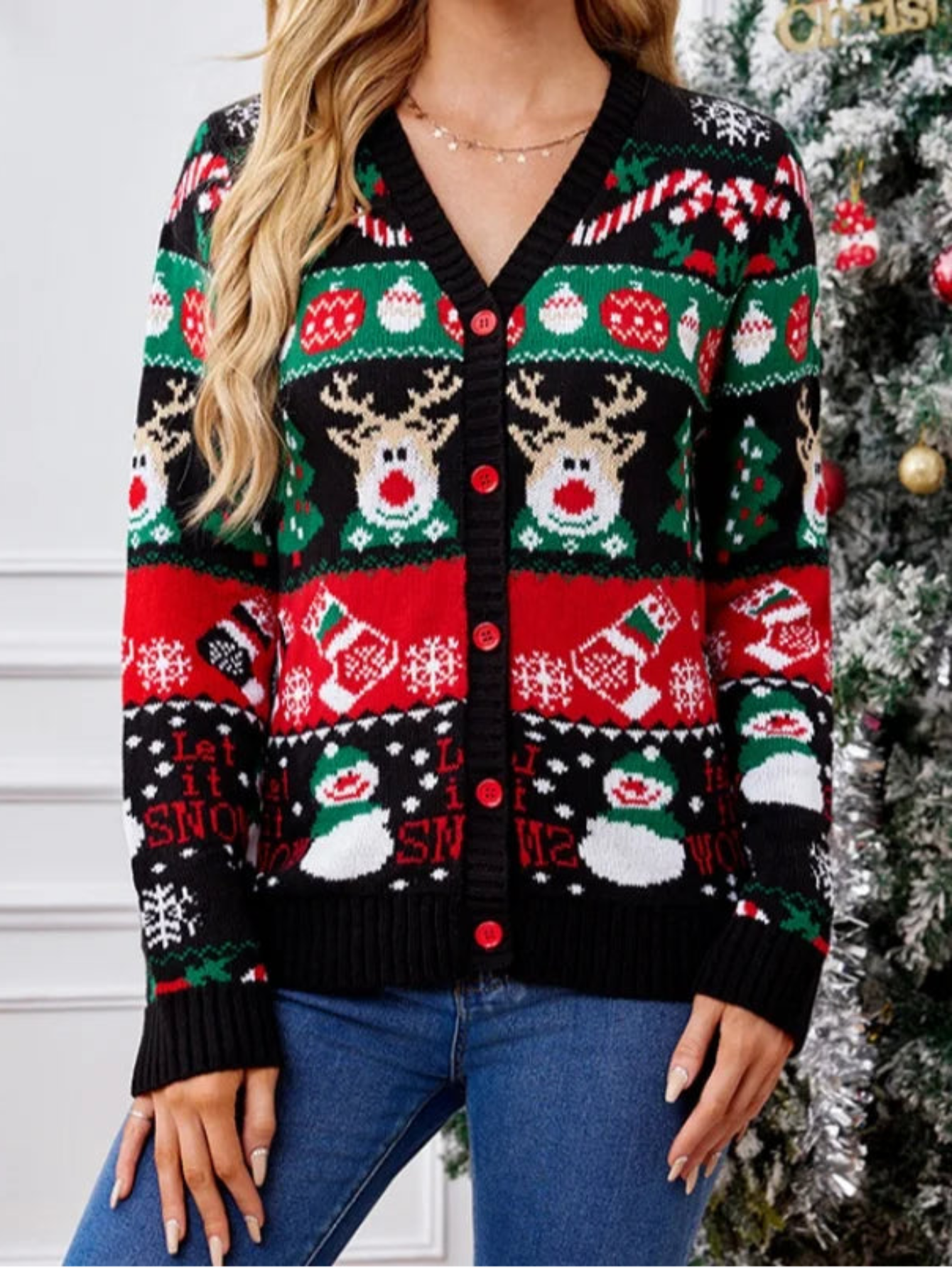 Christmas Cartoon Knit Sweater Full Sleeve Cardigan Warm