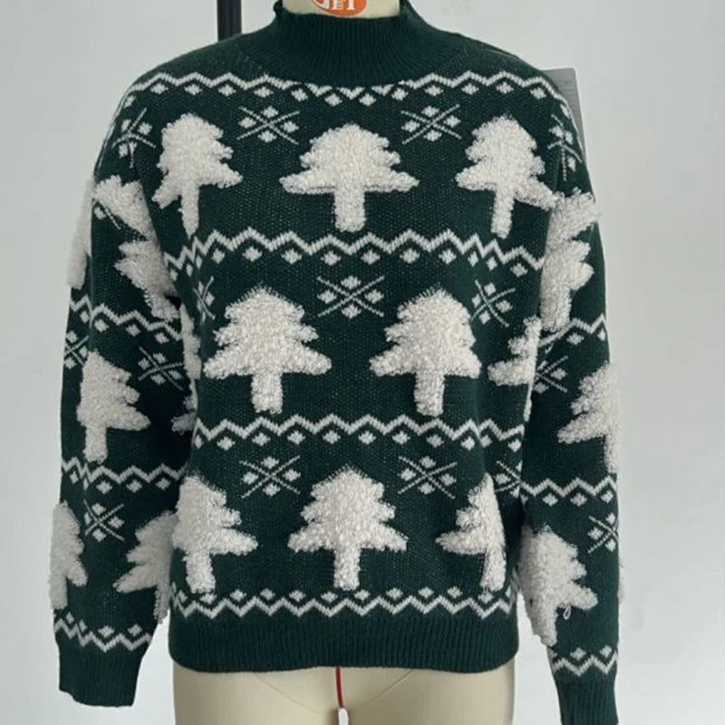 Women's Knitted Sweater 3D Santa Tree Print Sweater