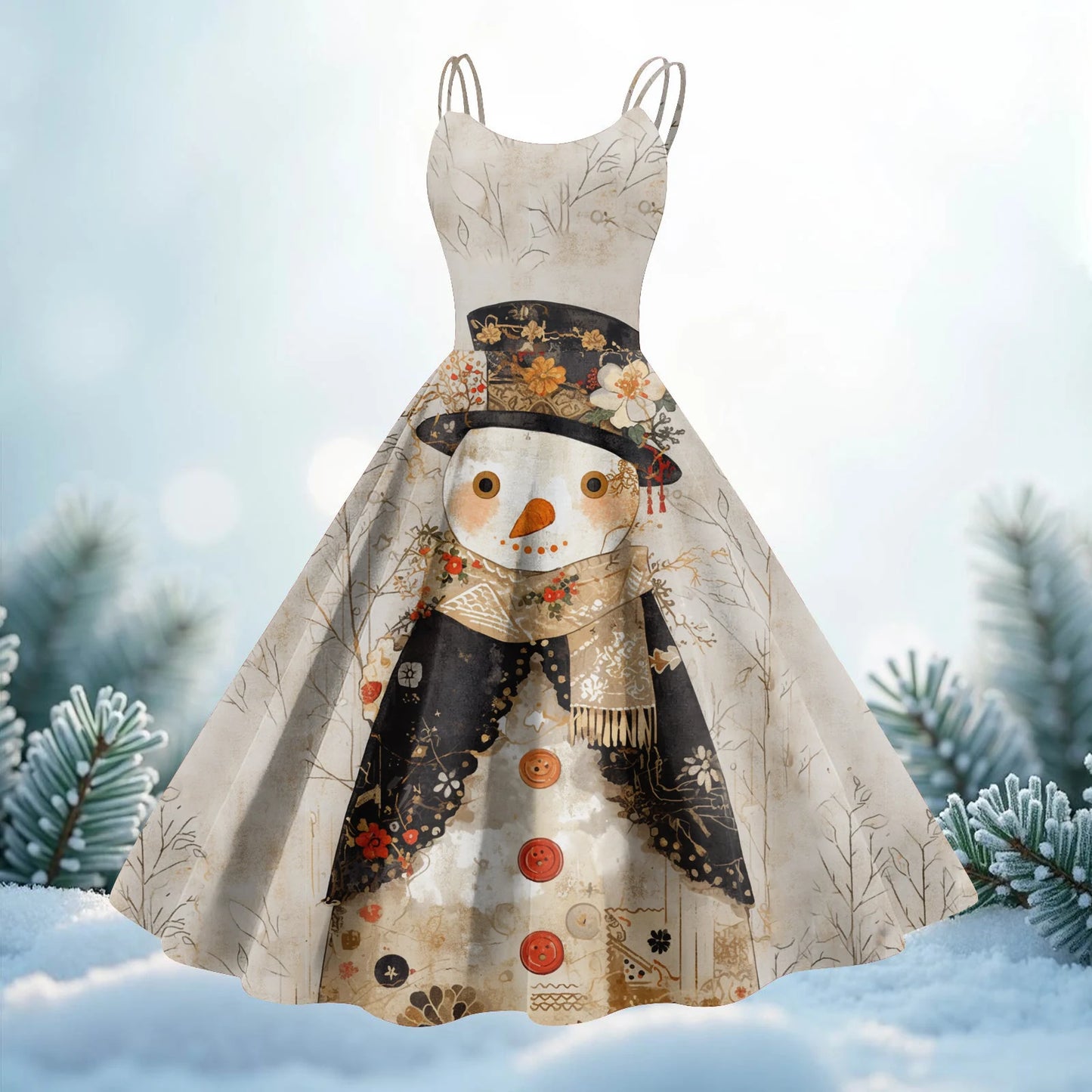 Slim Spaghetti Strap Christmas Polyester Dress Women's