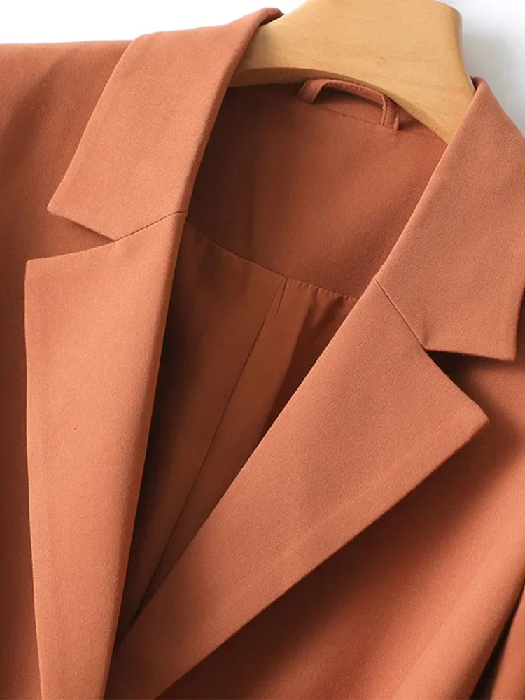 Elegant Two Piece Blazer Set For Women Office Spring Orange