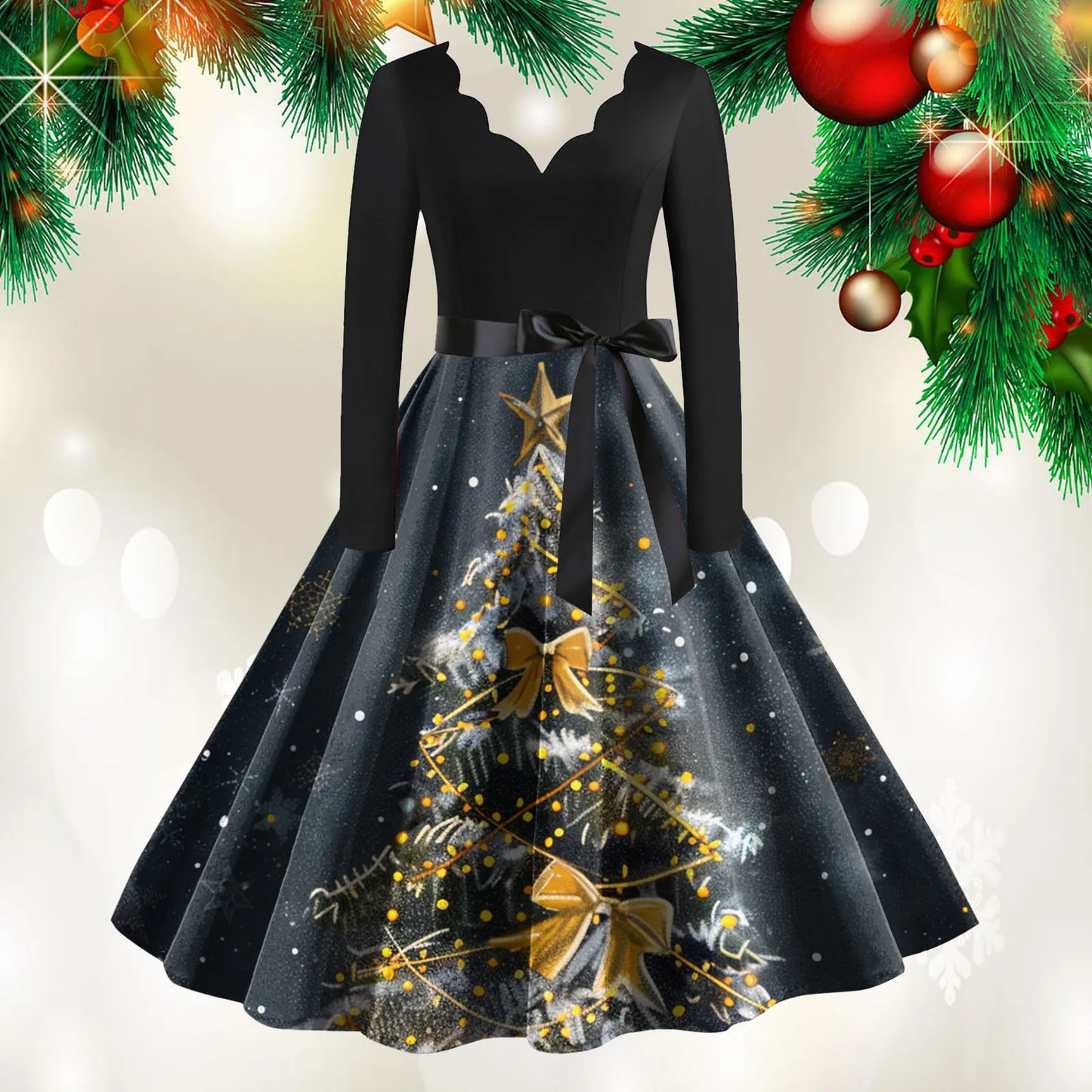 Women's A-Line Christmas Print Polyester Dress Regular