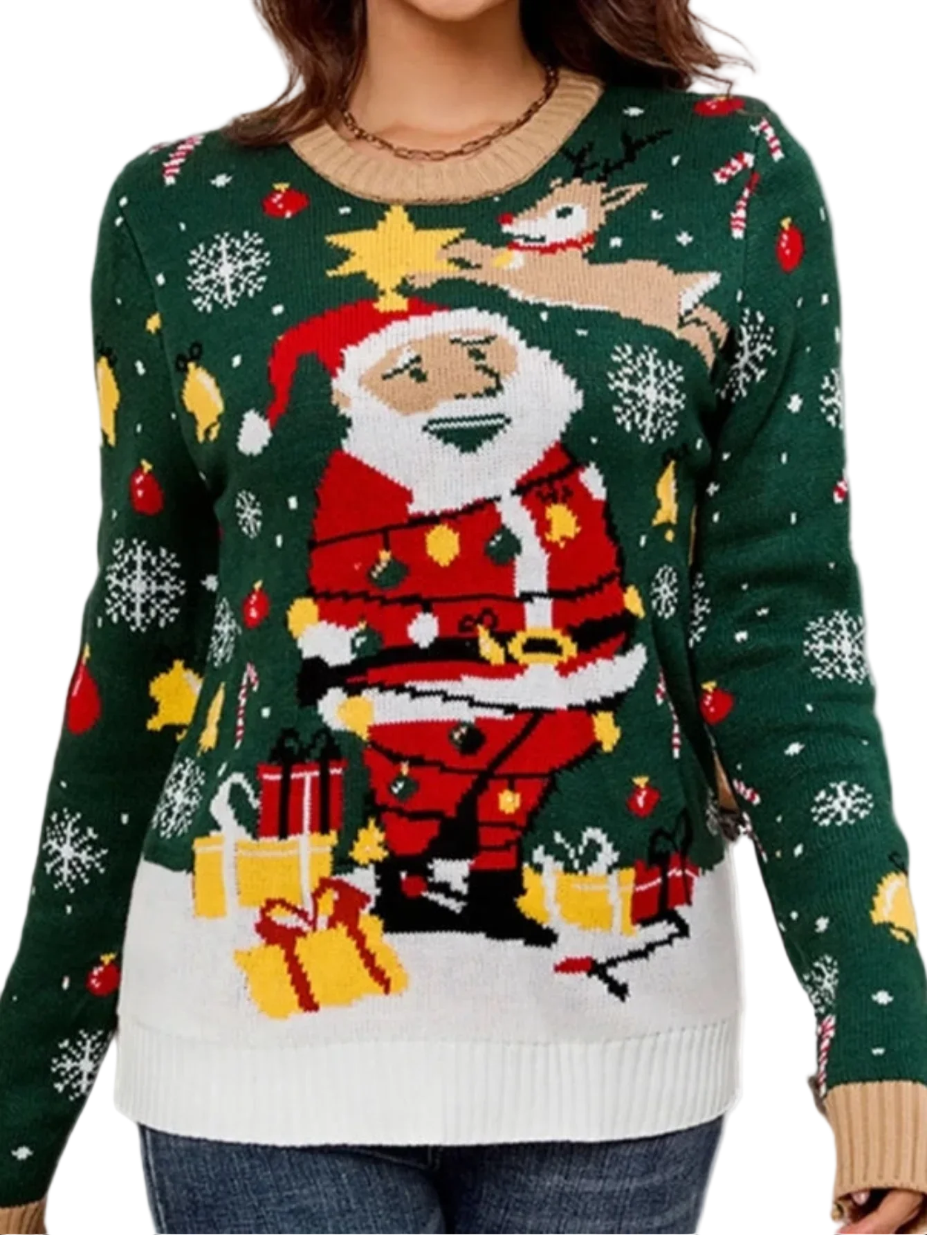 Light Up Ugly Christmas Sweater Santa Pattern LED
