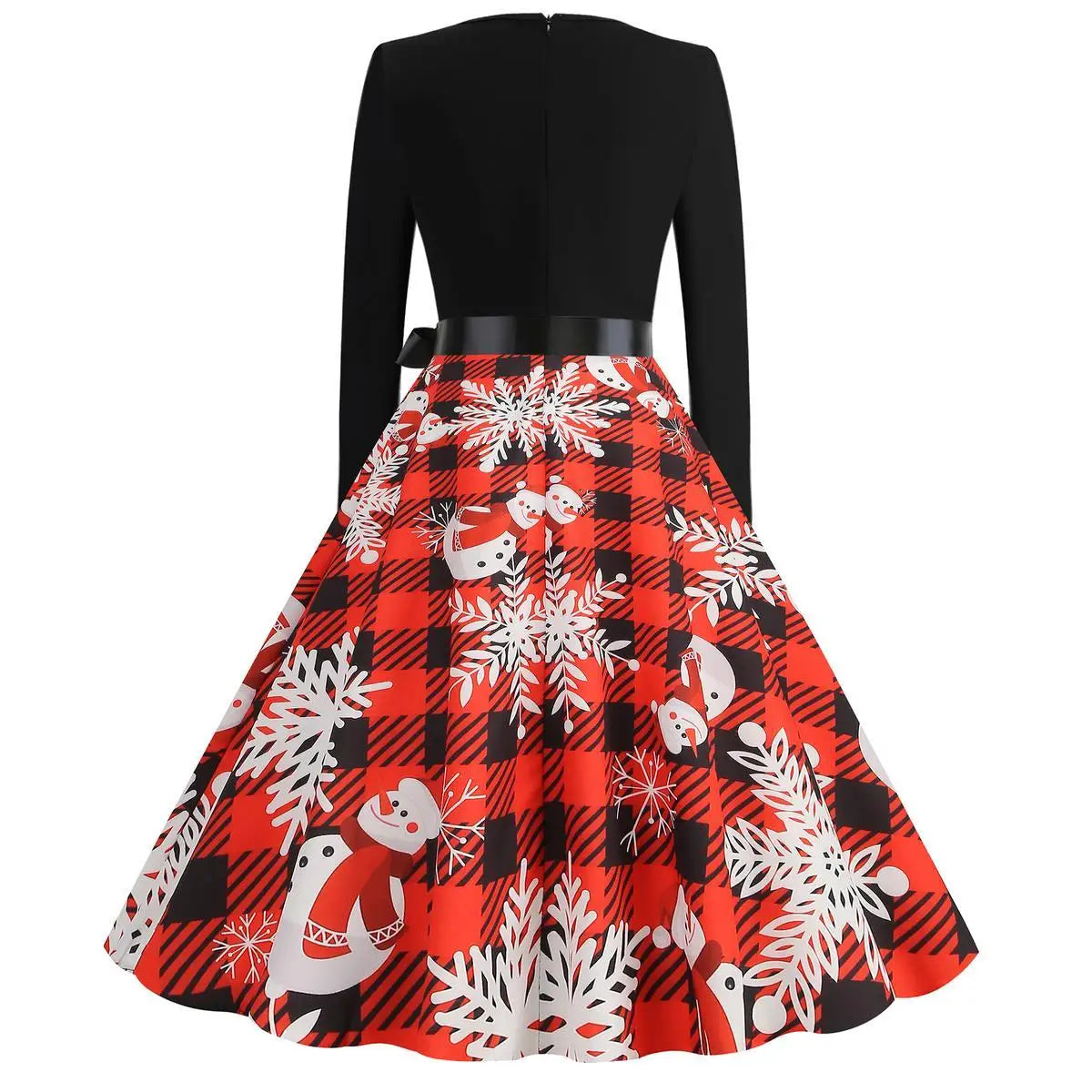 Women's Christmas Printed Spliced Polyester Dress Regular