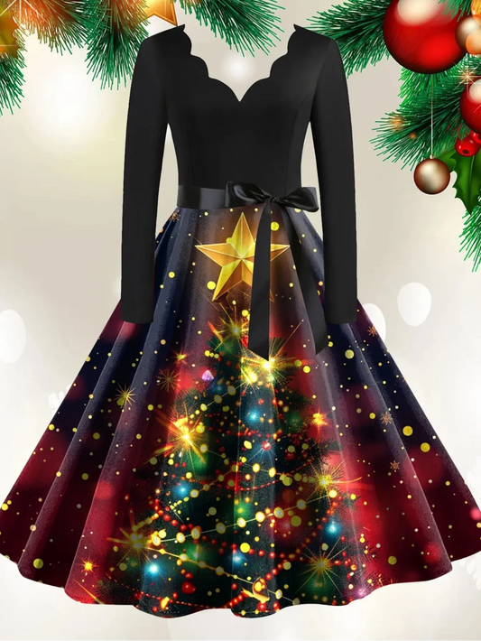 A-Line Christmas Print Dress