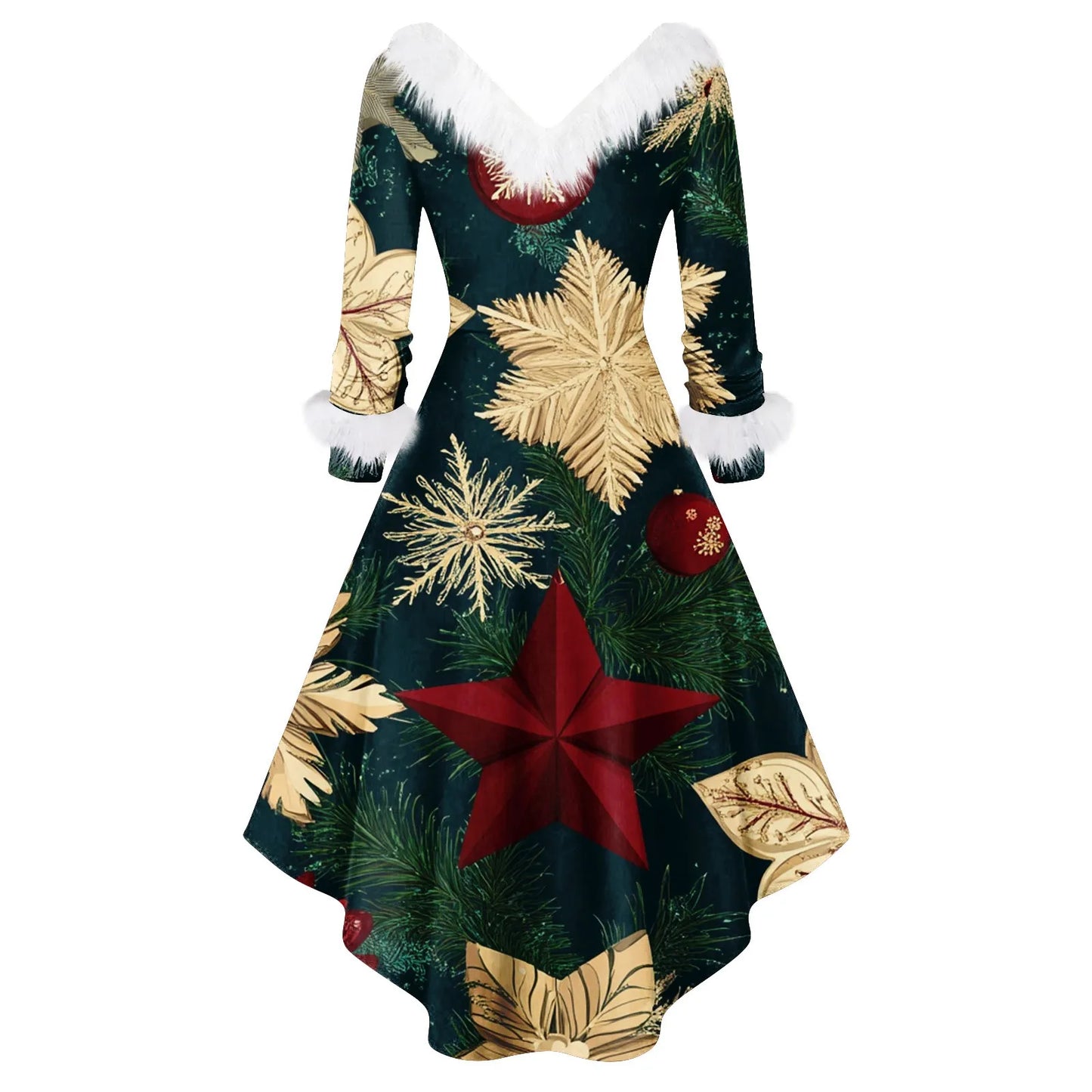 Women's Spliced Christmas Furry A Line Knit Dress Regular