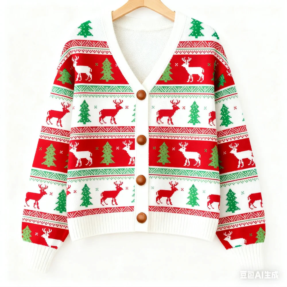 Vintage Christmas Printed Cardigan