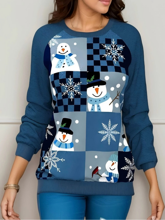 Christmas Snowman & Snowflakes Collage Print Sweatshirt
