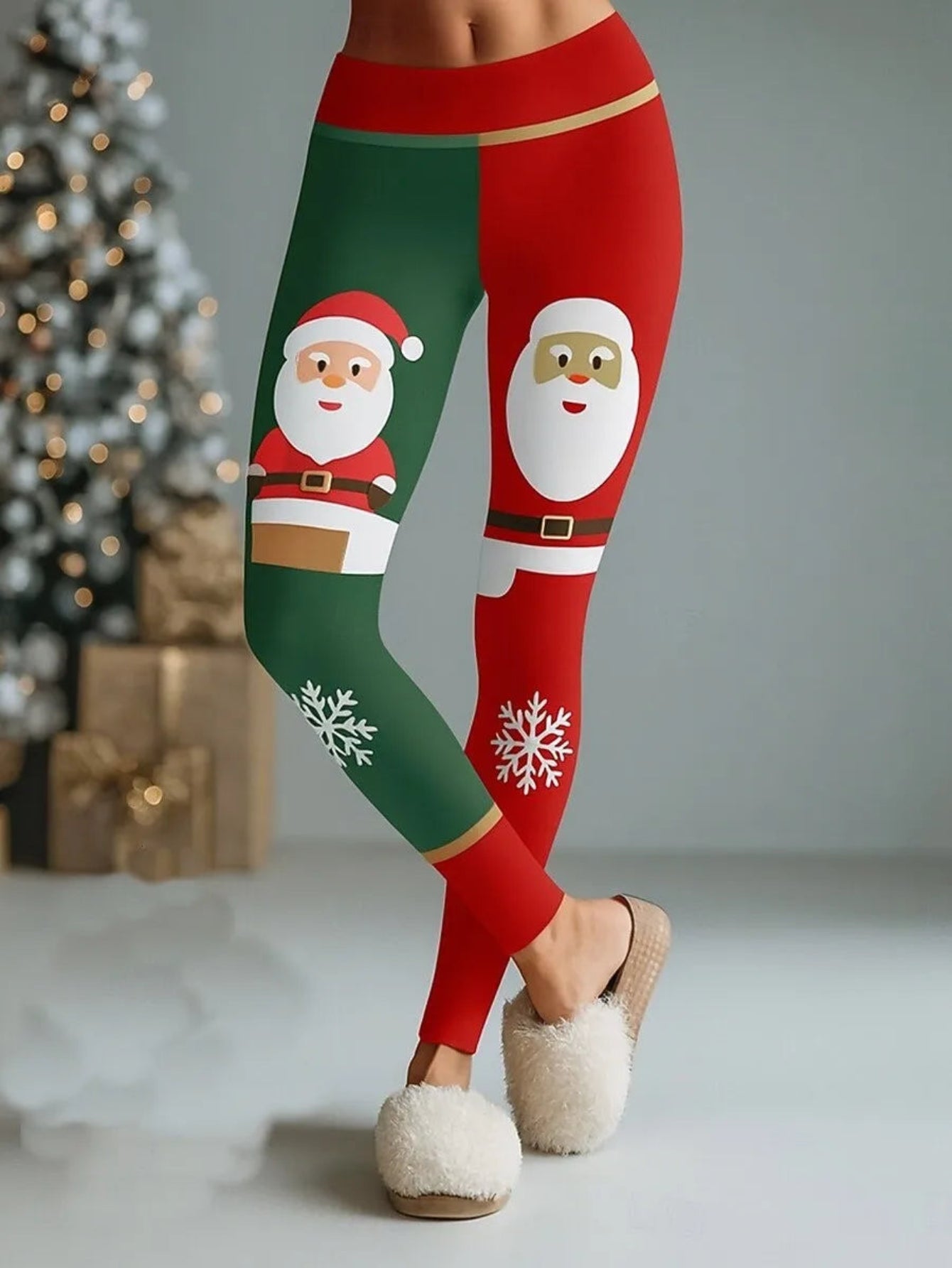 Christmas Santa Candy Cane Print Leggings