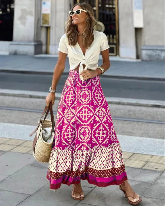 Printed Loose Swing Skirt Summer Chiffon A Line For Women