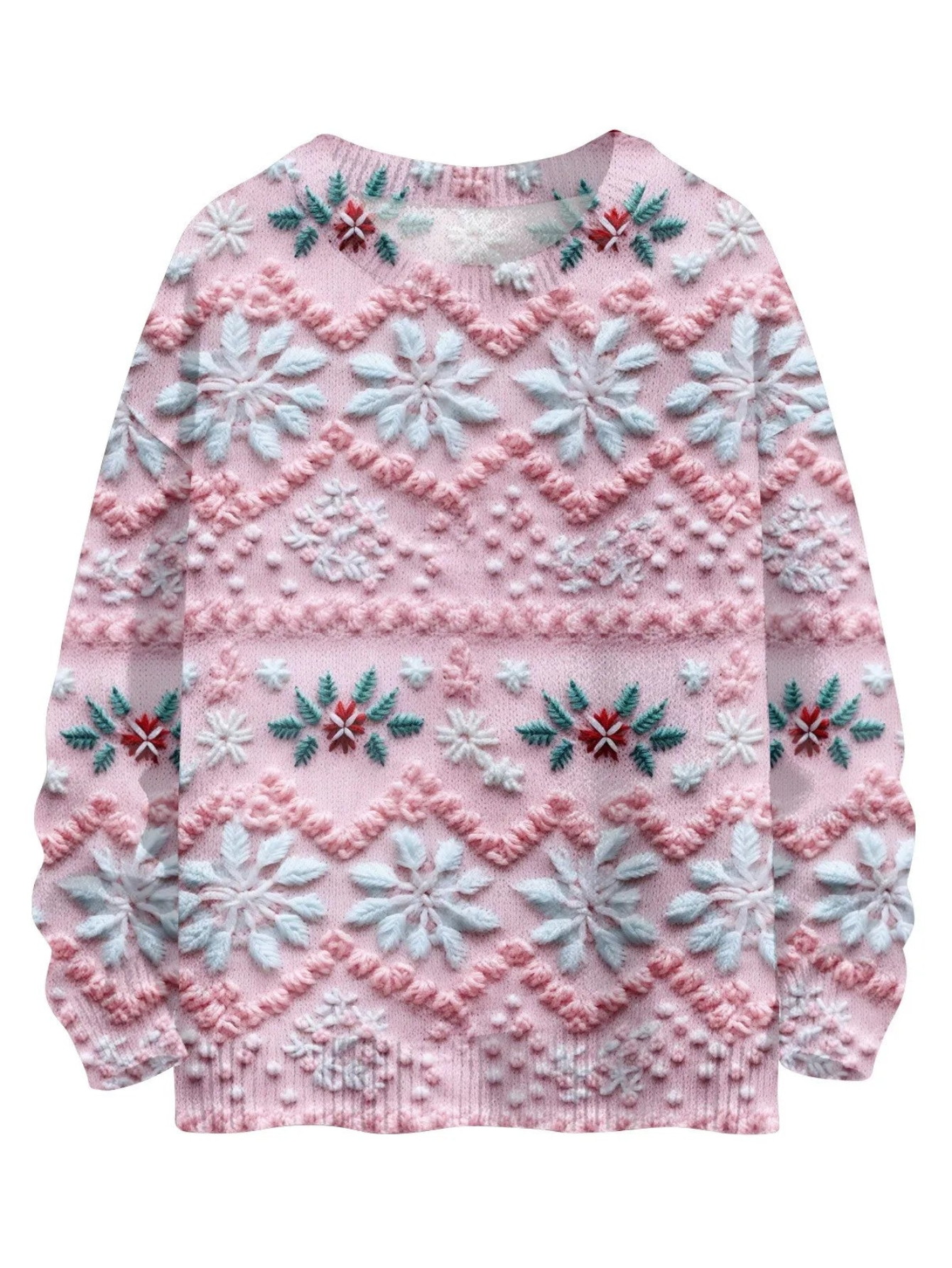 Christmas 3D Light Pink Mosaic Print Sweatshirt