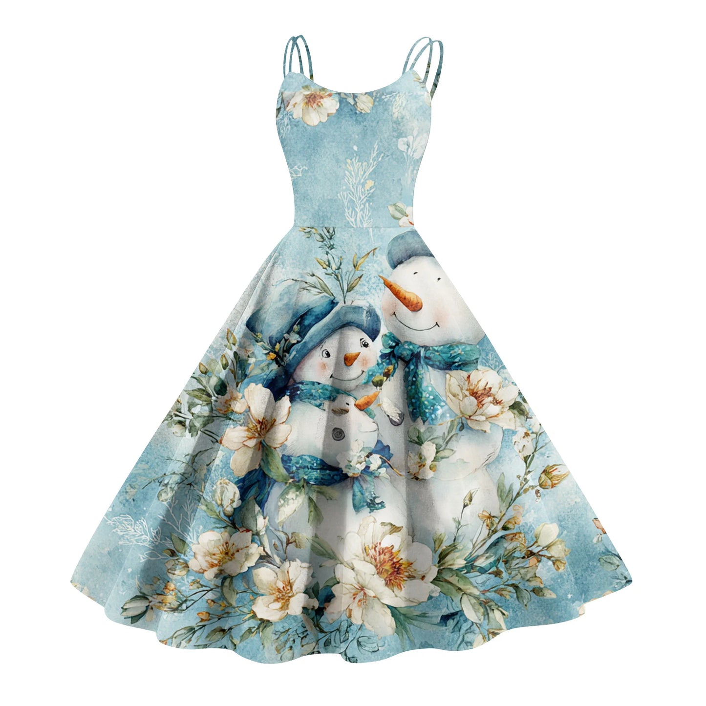 Women Christmas Print Spaghetti Strap Polyester Dress