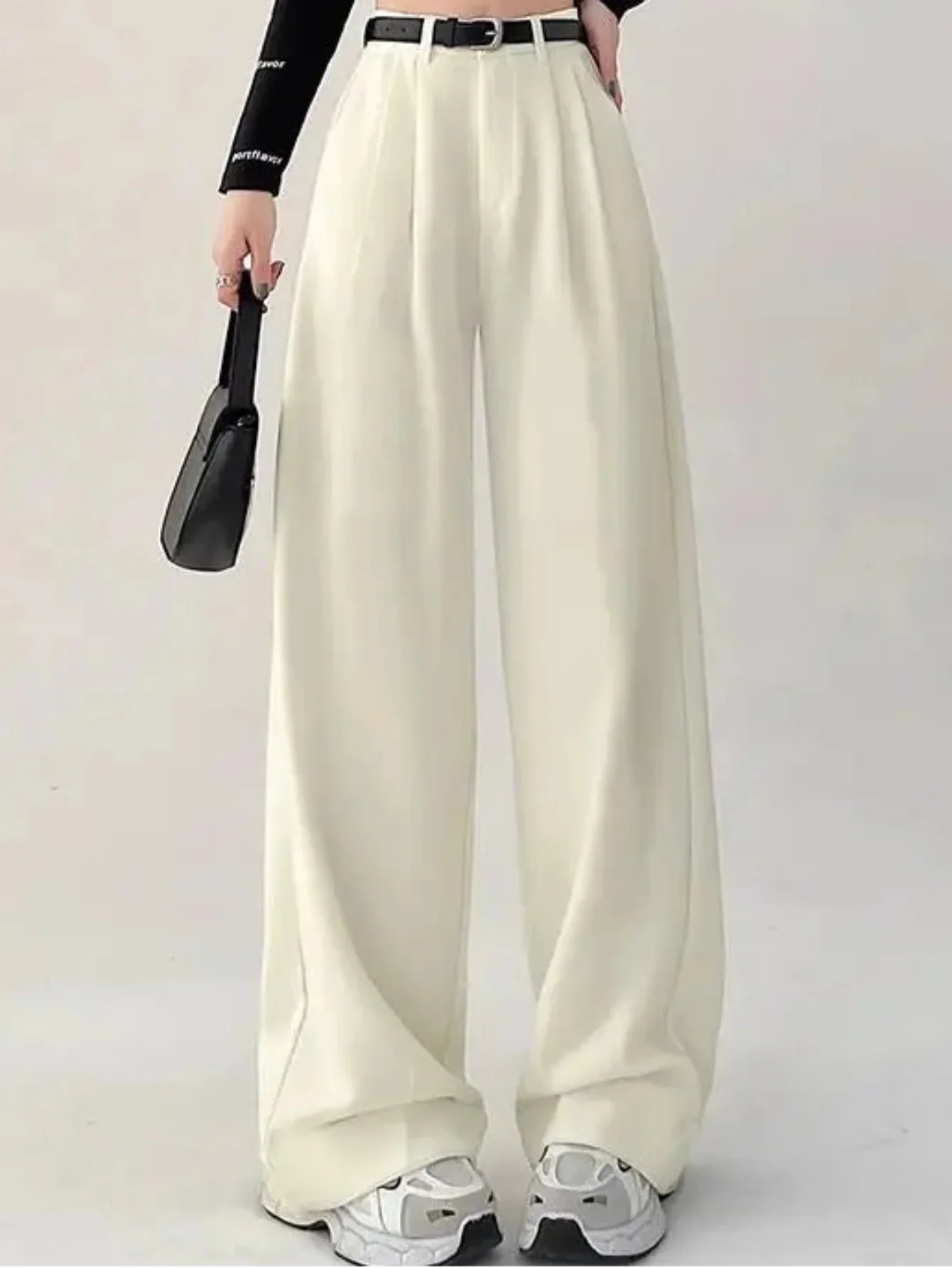 Women's High Waist Loose Fit Wide Leg Polyester Viscose Pants