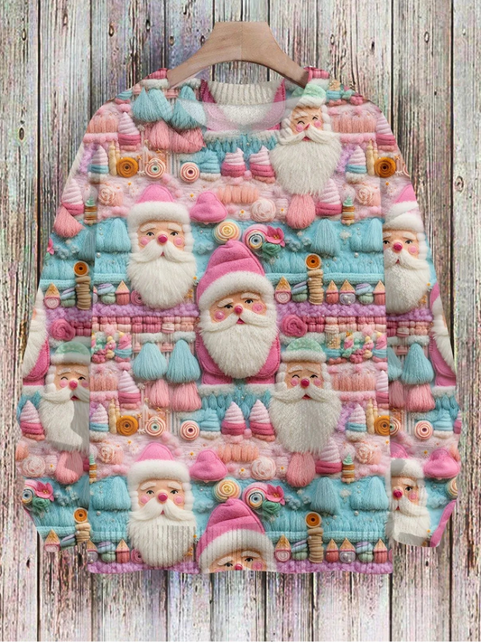 Christmas 3D Pastel Pink Santa With Treats Sweatshirt