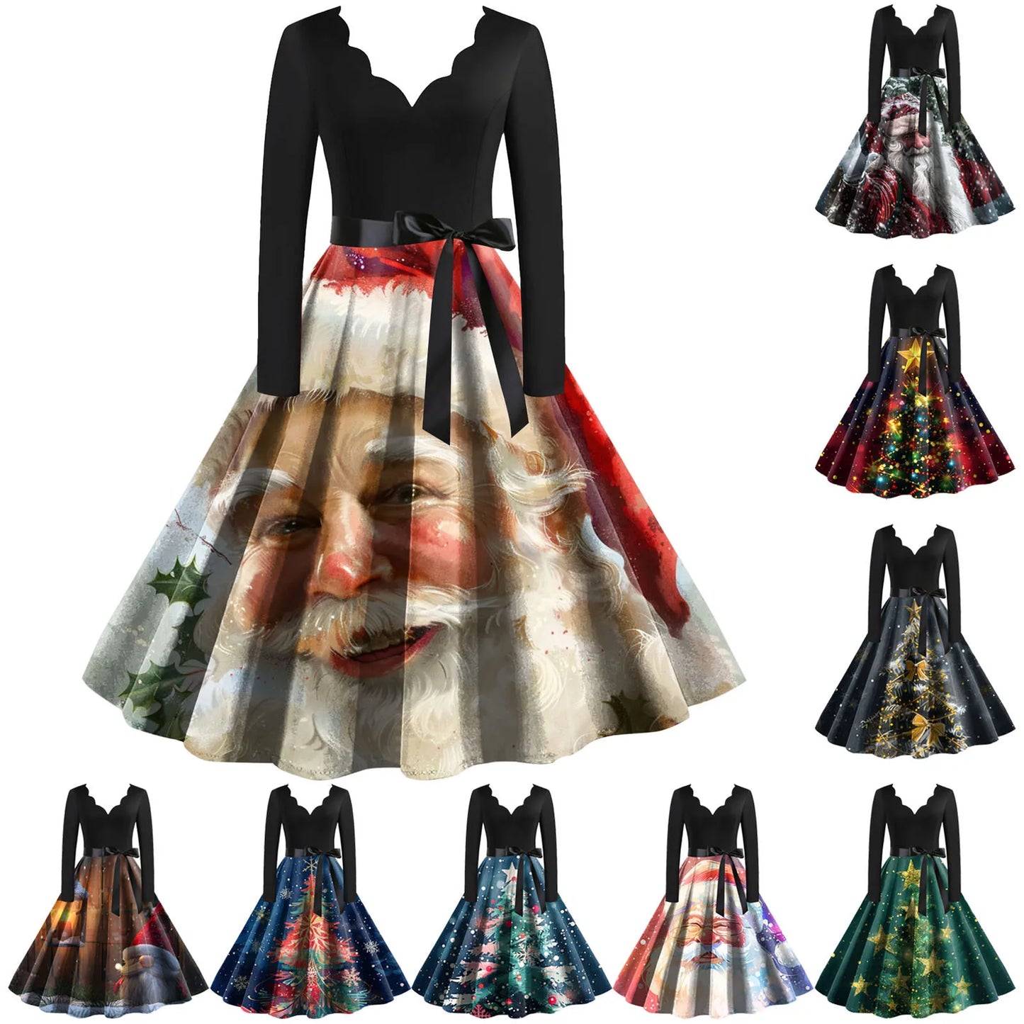 Women's A-Line Christmas Print Polyester Dress Regular